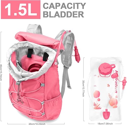 Miniatura 6 de Mochila de hidratación para niños, mochila de agua con vejiga de hidratación de 1.5 L, ligera, aislada, para festivales, raves, senderismo,