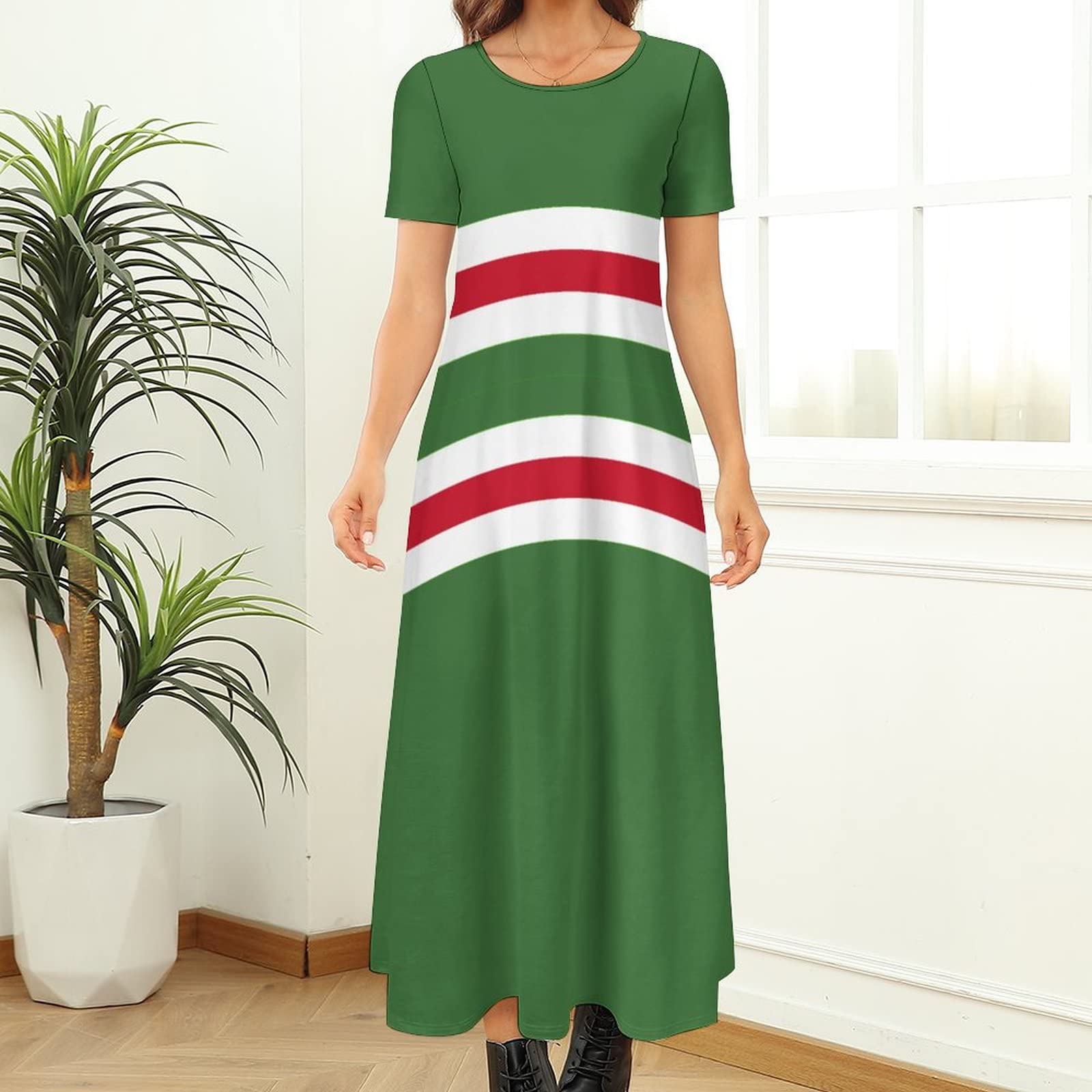 Fattyeery Elegant Casual Long Dress Chenchen Repub-LIC of Lchkeria Flag Girls Summer Sunshine Beach Skirts for Womens M