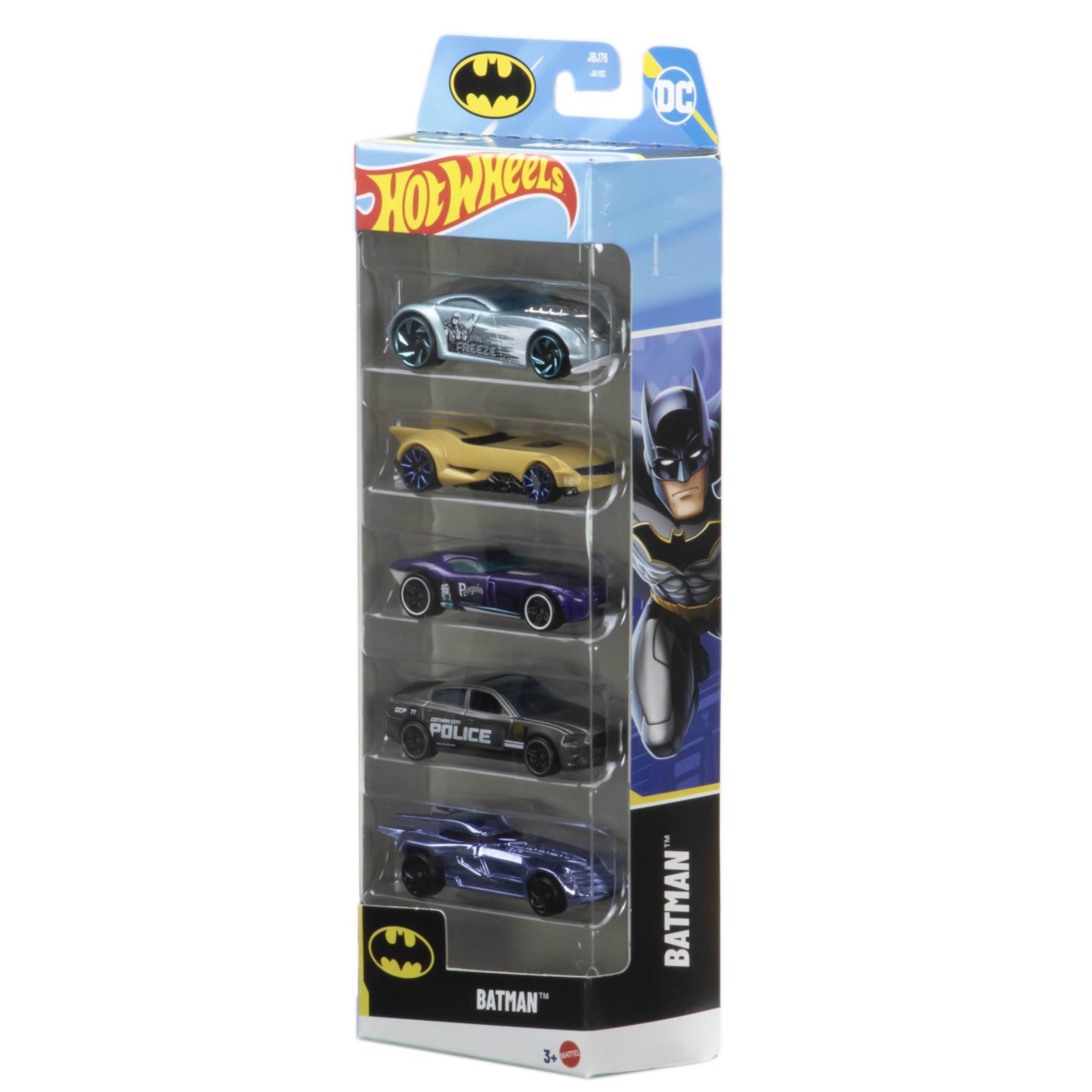 Hot Wheels Batman Pack de cinco coches, conjunto de cinco vehículos metálicos a escala 1:64 con temática de Batman, incluido el Batmobile, JDR18
