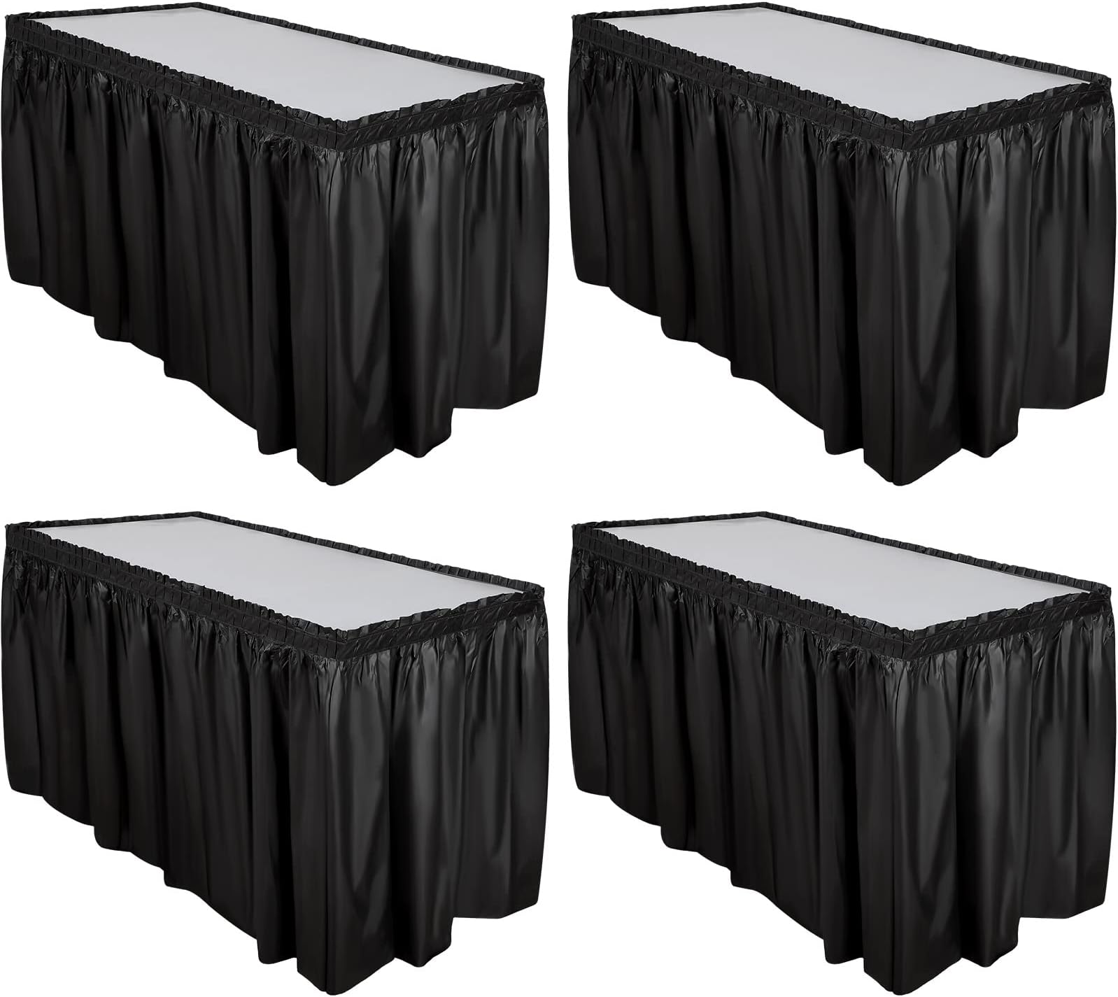 Breling 4 Pcs Plastic Table Skirt 29 Inches x 14 ft Disposable Table Skirt for Rectangle Tablecloth Wedding Shower Birthday Party Banquet(Black)