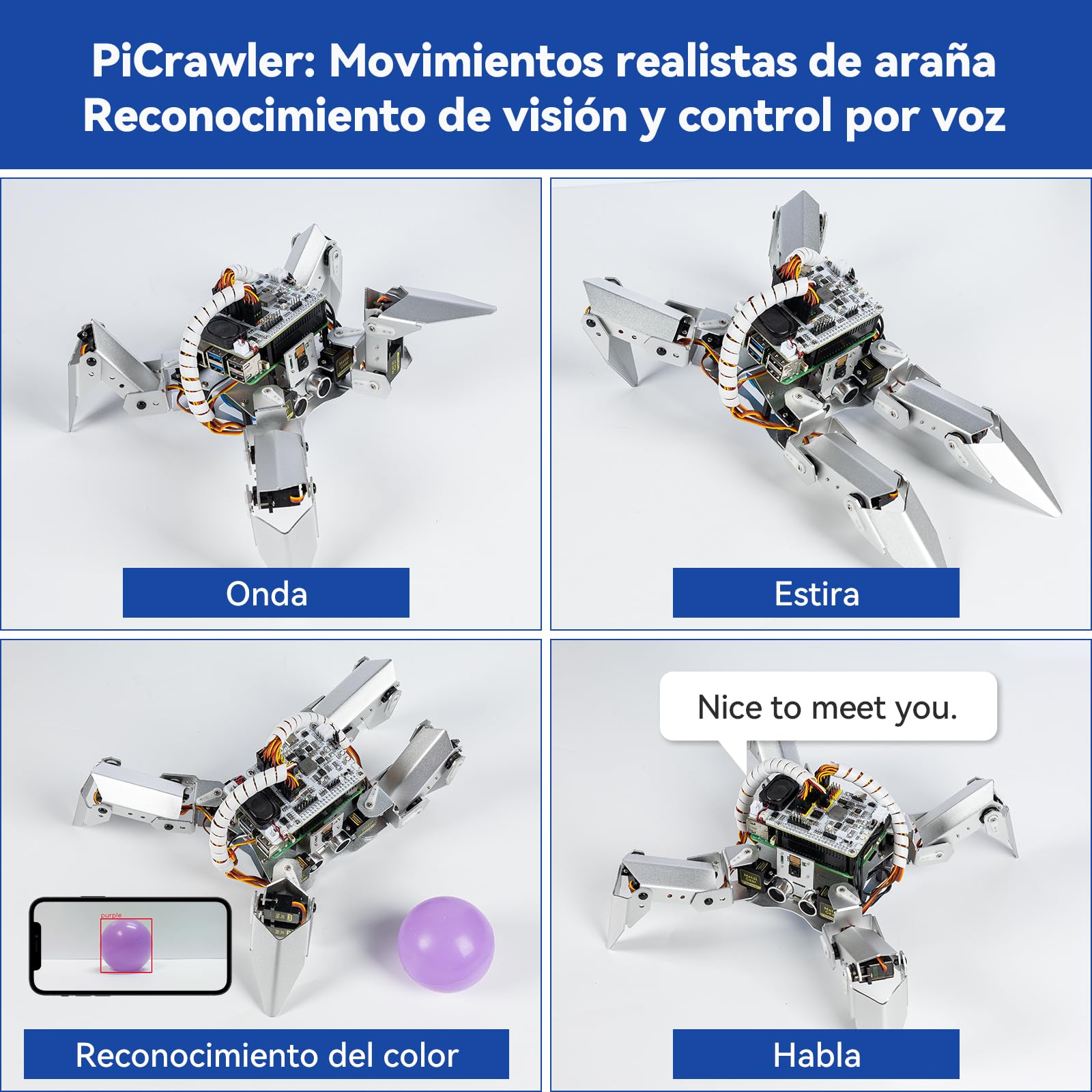 SUNFOUNDER PiCrawler AI Robot Kit para Raspberry Pi, Sombrero Robot, Módulo de Cámara, Multi-Función DIY Robots Biónicos para Niños y Adultos, Pilas Incluidas (Raspberry Pi NO Incluido)