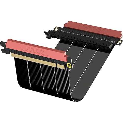 LINKUP - AVA5 PCIE 5.0 Riser Cable (Used) | RTX5090 RX9070 GPU Ready | x16 128GB/s Speed | Compatible with PCIe 4.0 | Designed for ITX | Double Reverse, Black 20cm (Total Length 22cm)