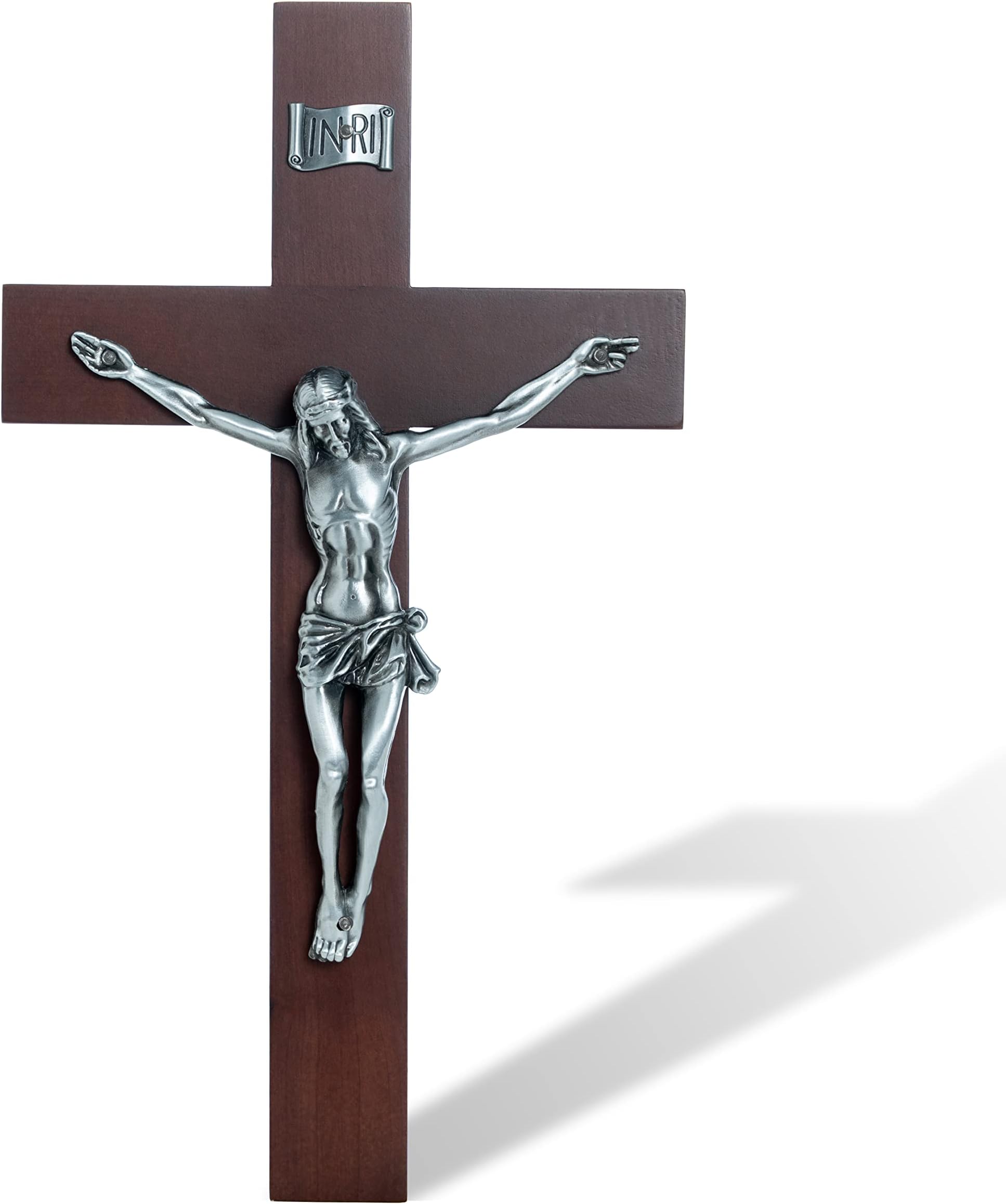 DCCXN Handmade Catholic Solid Wooden Wall Crosses,Crucifix Wall Crosses for Home Decor with Silver Jesus Christ-10 Inch