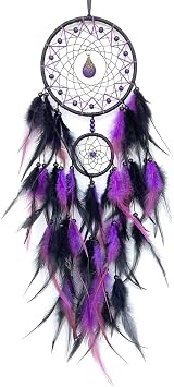Black and Purple Dream Catcher with Pendant | Handmade, Wall Decor, Wall Hanging Ornament, Bedroom Living Room Home Decor