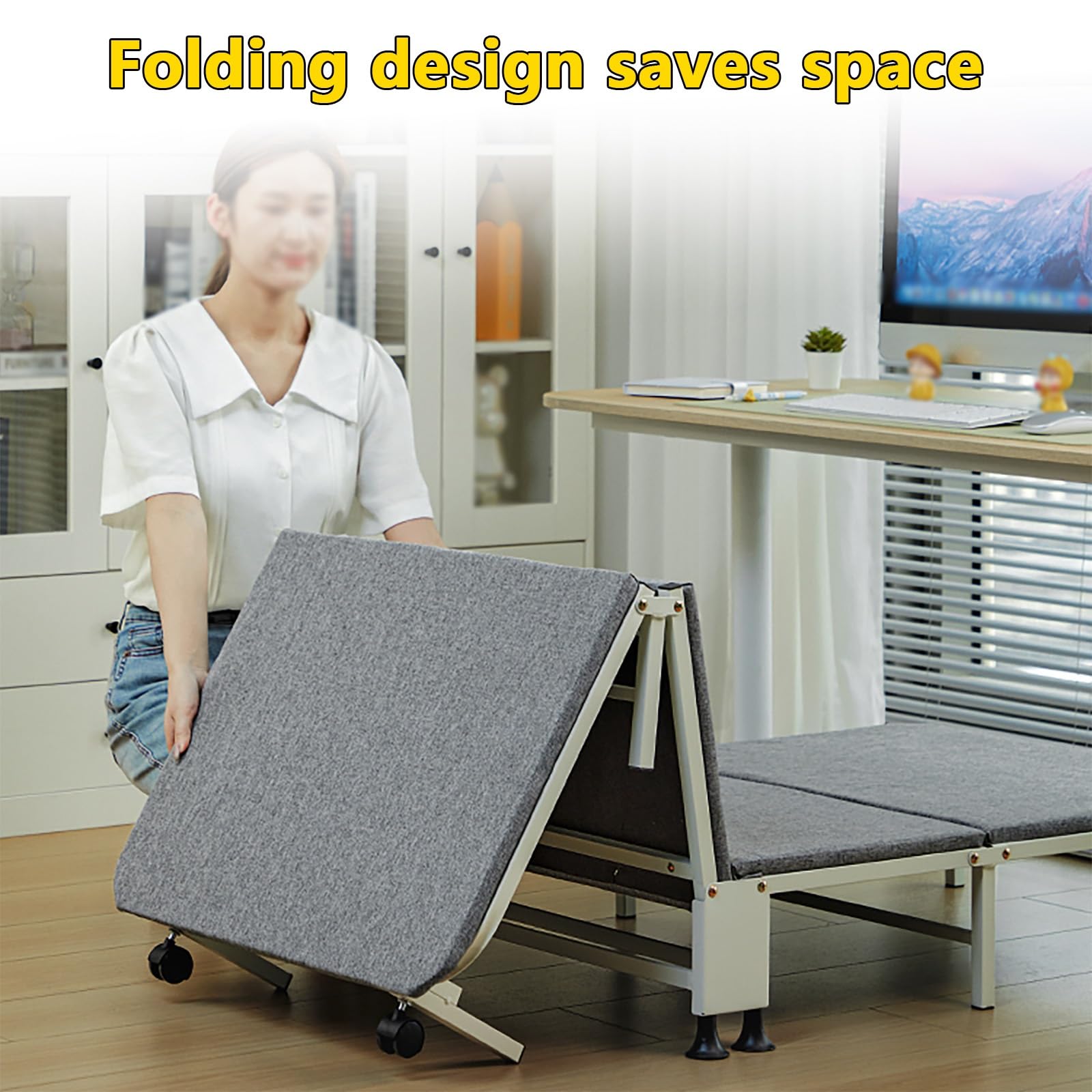 Feldbett mit Matratze Campingbett Klappbar Gästebett Upgraded Feldbett Klappbar mit Auflage für Erwachsene Platz Sparen Einstellbare Neigungshöhe für Camping Garten Innen Outdoor(180x60CM)