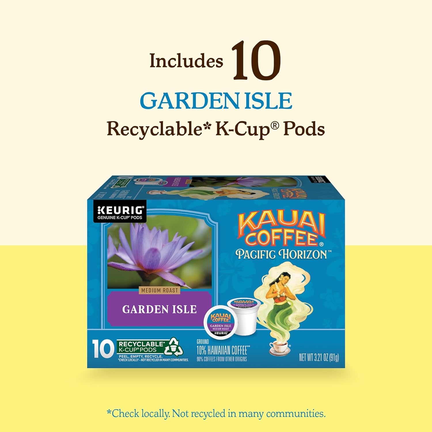 Kauai Coffee K-Cup Pods for Keurig Brewers – Arabica Coffee, 10% Hawaiian – Medium Roast, Bright Aroma With Light Floral Notes – Garden Isle, 2 Pack of 10 Single Serve K-Cups