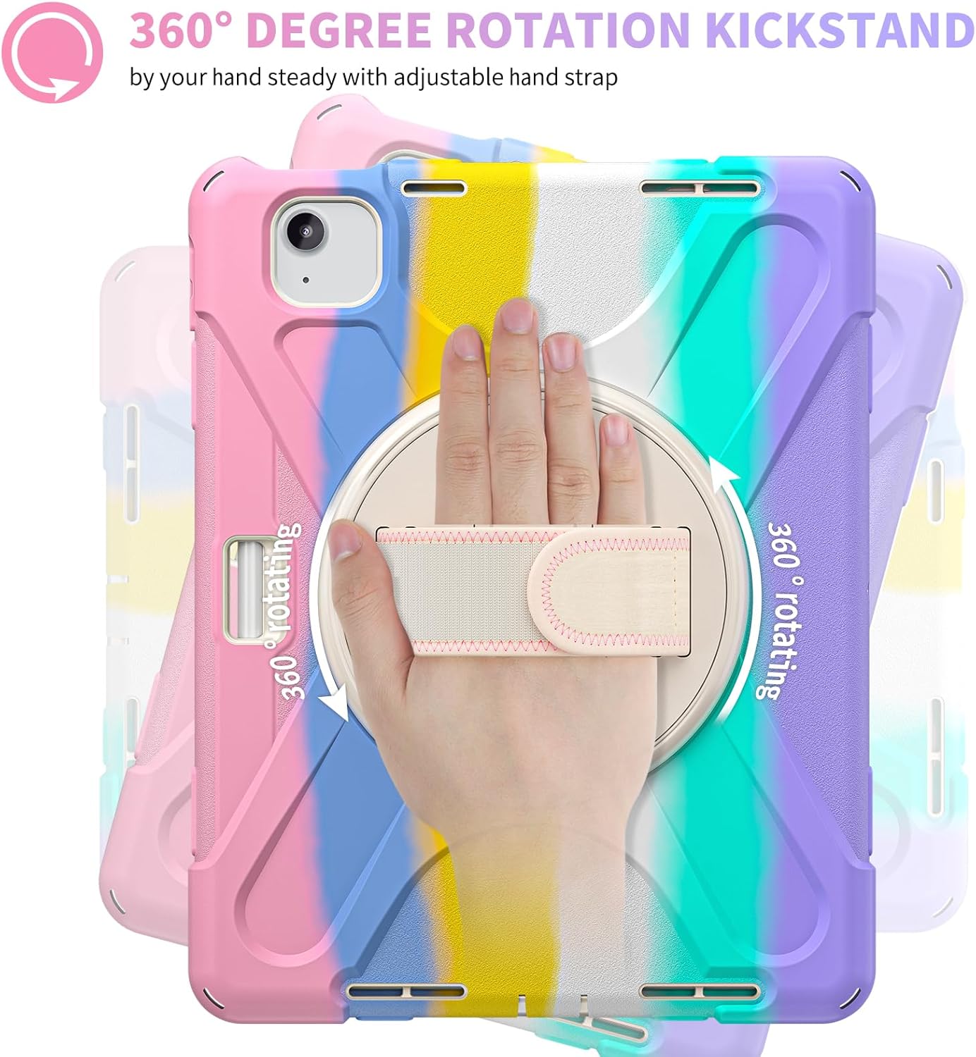 Case for iPad Air11 inch Generation 2024 2025 Air 4th 5th 10.9 inch,with Rotating Stand/Hand Shoulder Strap/Pencil Holder,Sturdy Heavy Duty Full Body Shockproof Protective Cover for ipad pro 11"