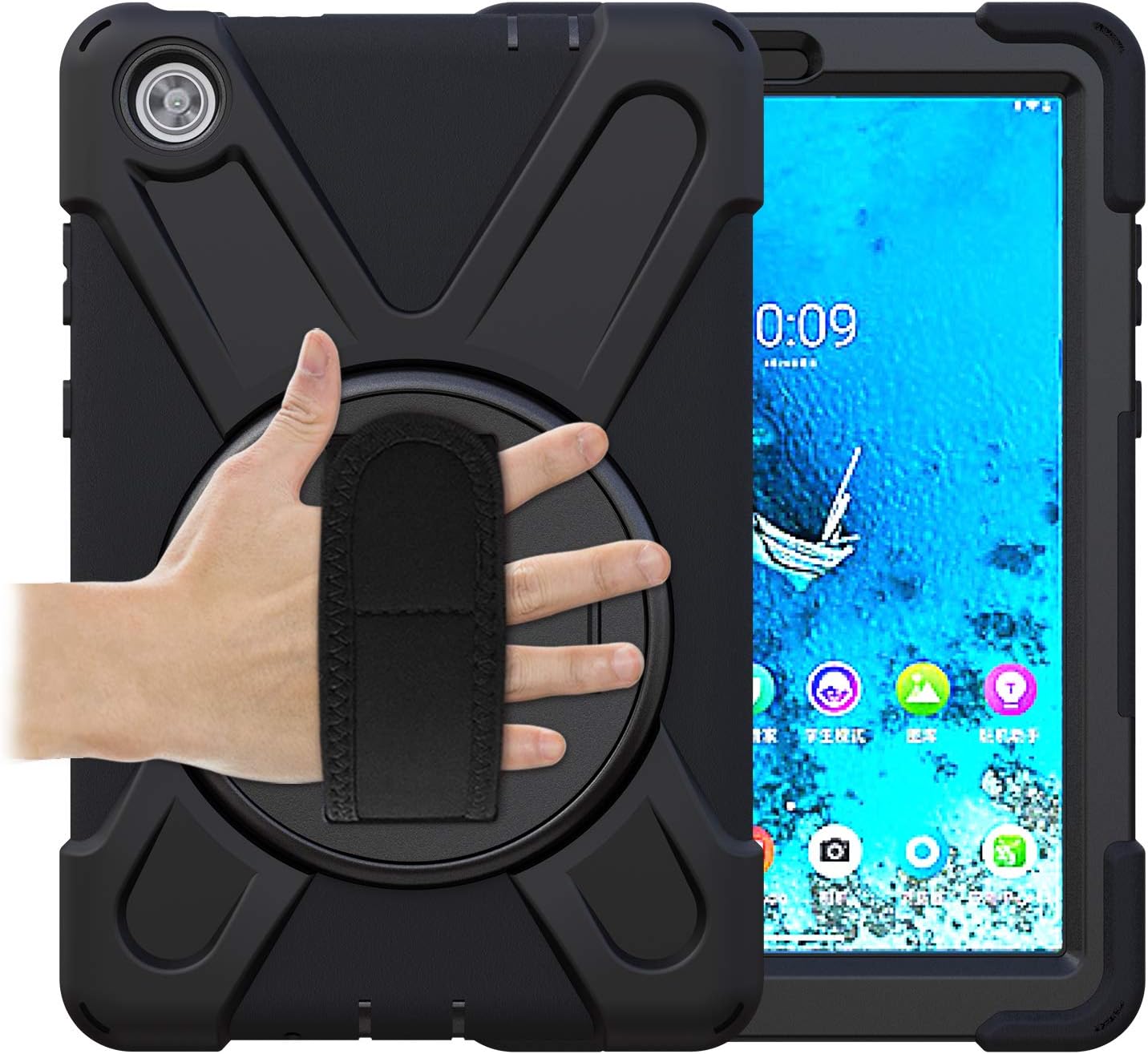 TSQQST Case for Lenovo Tab M8 3rd Gen 2021 TB-8506F TB-8506X for Kids w/Sand | Heavy Duty Rugged Case for Lenovo Tab M8 HD Tablet 2nd Gen 2019 TB-8505F TB-8505X/ Smart Tab M8 TB-8505FS w/Strap-Black