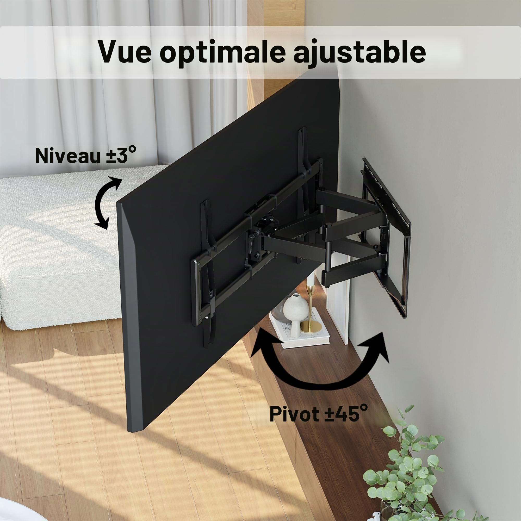 BONTEC Support TV Mural Articulé 37-85 Pouces, Support Mural TV Pivotant Inclinable, Bras Double 68-420mm, Jusqu’à 60kg, VESA 200x100-600x400, pour Écran Plat ou Incurvé