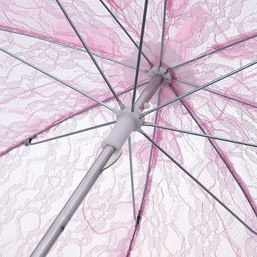 Miniatura 2 de Amosfun Sombrilla de encaje rosa Vintage Boda nupcial paraguas hecho a mano flores bordado paraguas para novia novia foto dama traje 1920s fiesta