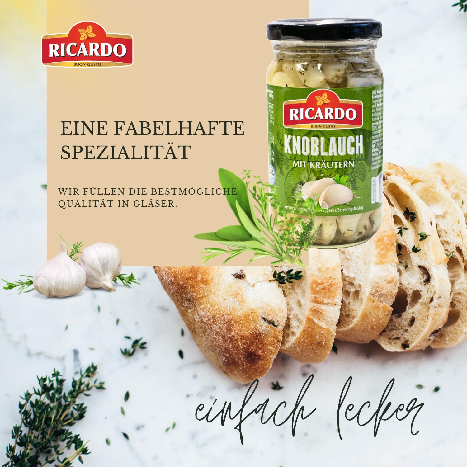RICARDO Knoblauch mit Kräuter 18 x 190g Eingelegte Knoblauchzehen Vorteilspack