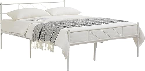 Miniatura 8 de VECELO Base de cama de tamaño matrimonial con cabecero, base de cama de plataforma resistente con listones de metal fuertes, no necesita somier,