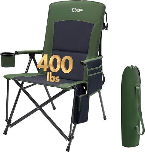Portal 400 LBs Heavy Duty Camping Chairs for Adults, 23" W Outdoor Folding Chairs with High Back, Heated Portable Folable Chair for Lawn, Sports, Fishing, Outside