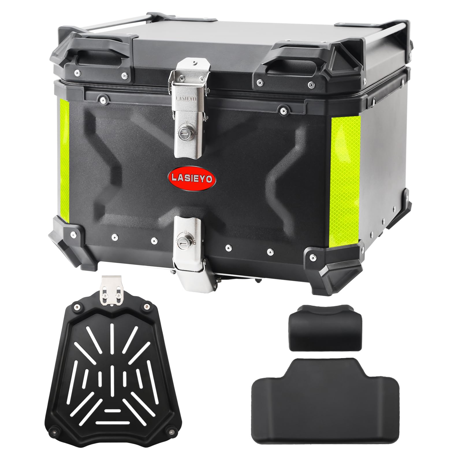 puseky Top Case pour moto, 55 l, bagage de moto en aluminium avec serrure de sécurité pour rangement du casque, grand bagage, coffre de moto imperméable