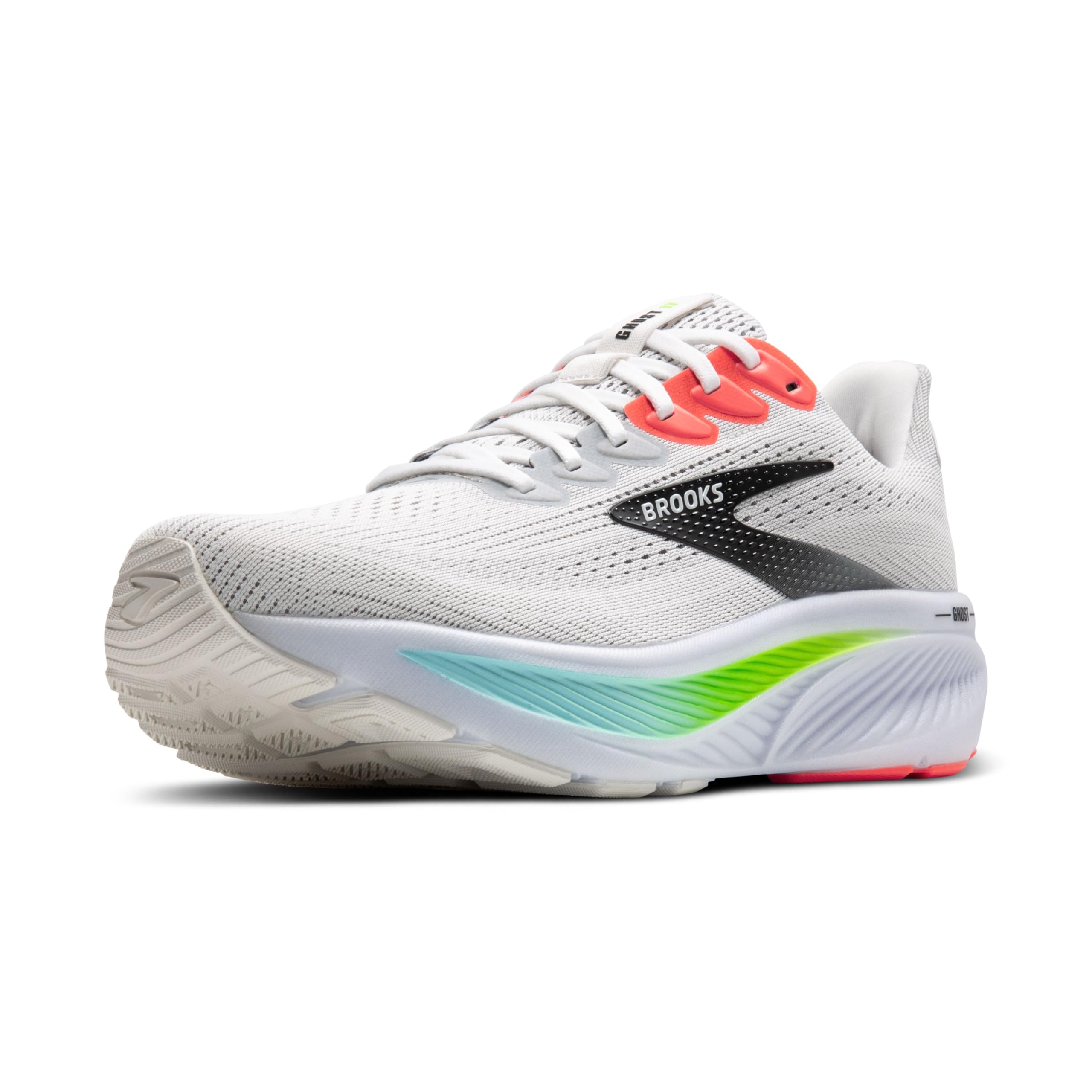 Brooks Ghost 17 Neutral - Tenis de Correr para Hombre, Blanco/​Arcilla Rosa/​geco, 47.5 EU