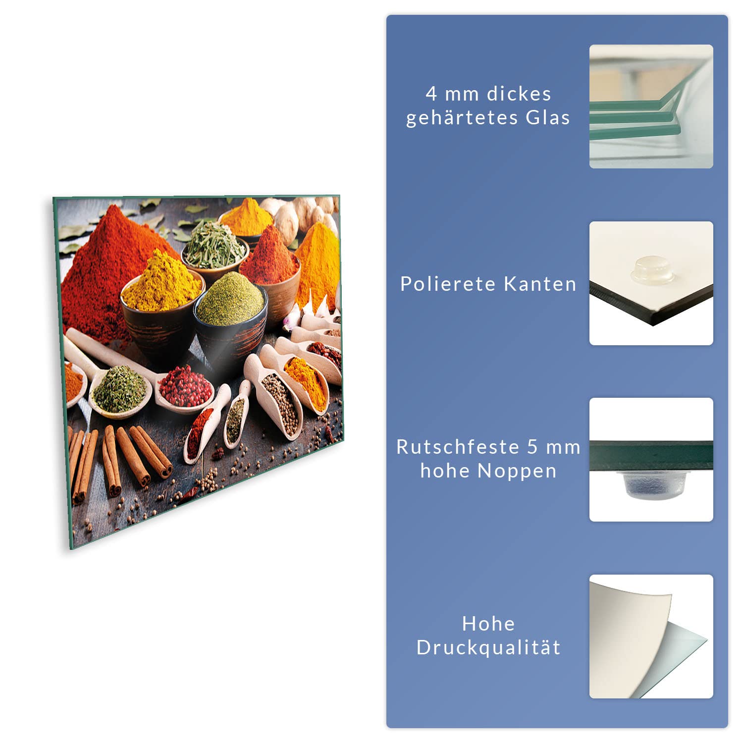 decorwelt | Herdabdeckplatte 80x52 cm 1-Teilig Gewürze Bunt Ceranfeldabdeckung Universal Spritzschutz Glas Deko Elektroherd Induktion für Kochplatten Herdschutz Schneidebrett Sicherheitsglas