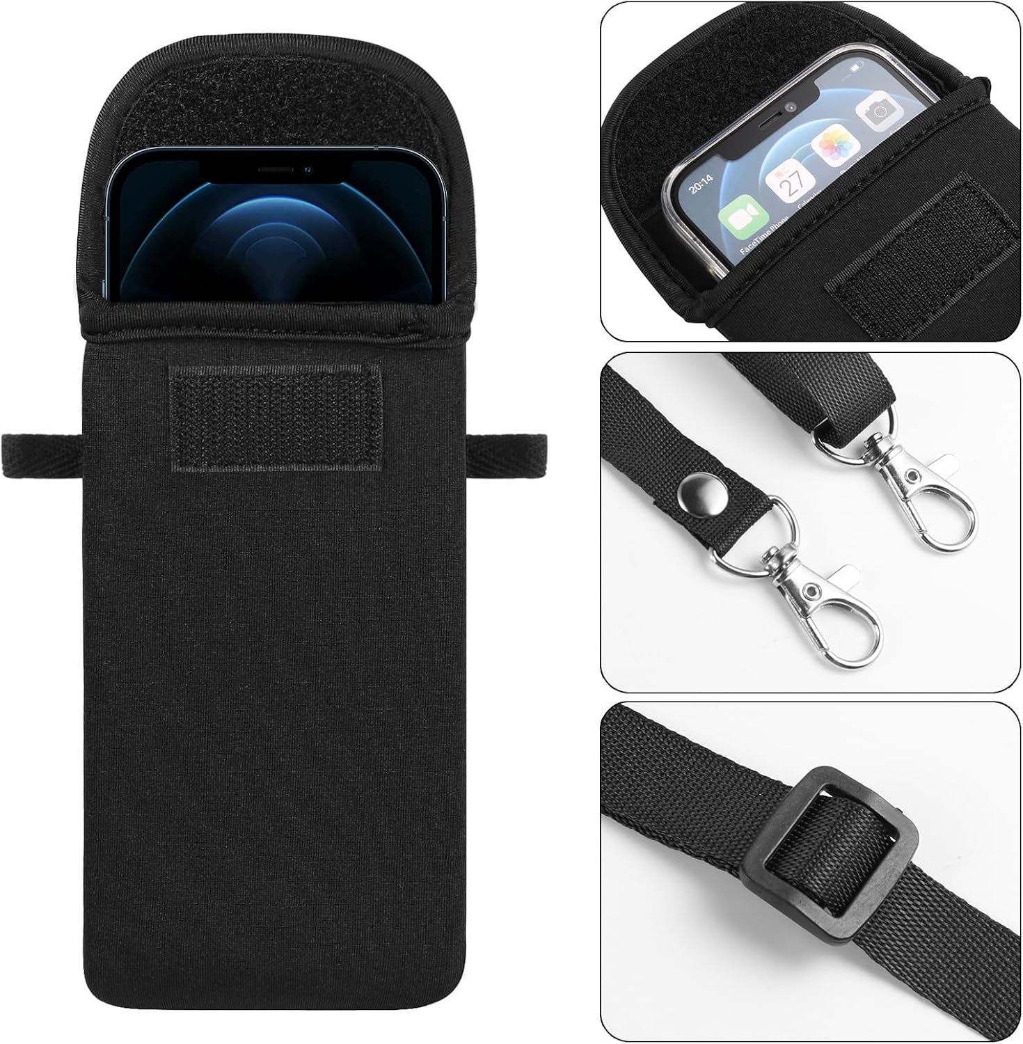 YICHEEY Neoprene Phone Sleeve Bag Pouch Case with Crossbody Strap Compatible for iPhone 17 Pro Max Air 16 Plus/Galaxy S25 Ultra / S25 Edge FE A16 A36 A56 / Pixel 10 Pro XL/OnePlus 13 (Black) - Image 4