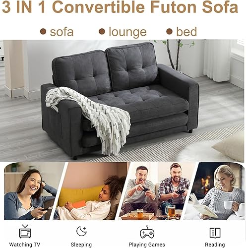 Miniatura 5 de Sofá cama futón, sofá futón plegable convertible, sofá pequeño transpirable, sofá tumbona ajustable extraíble para estudio compacto en sala de estar