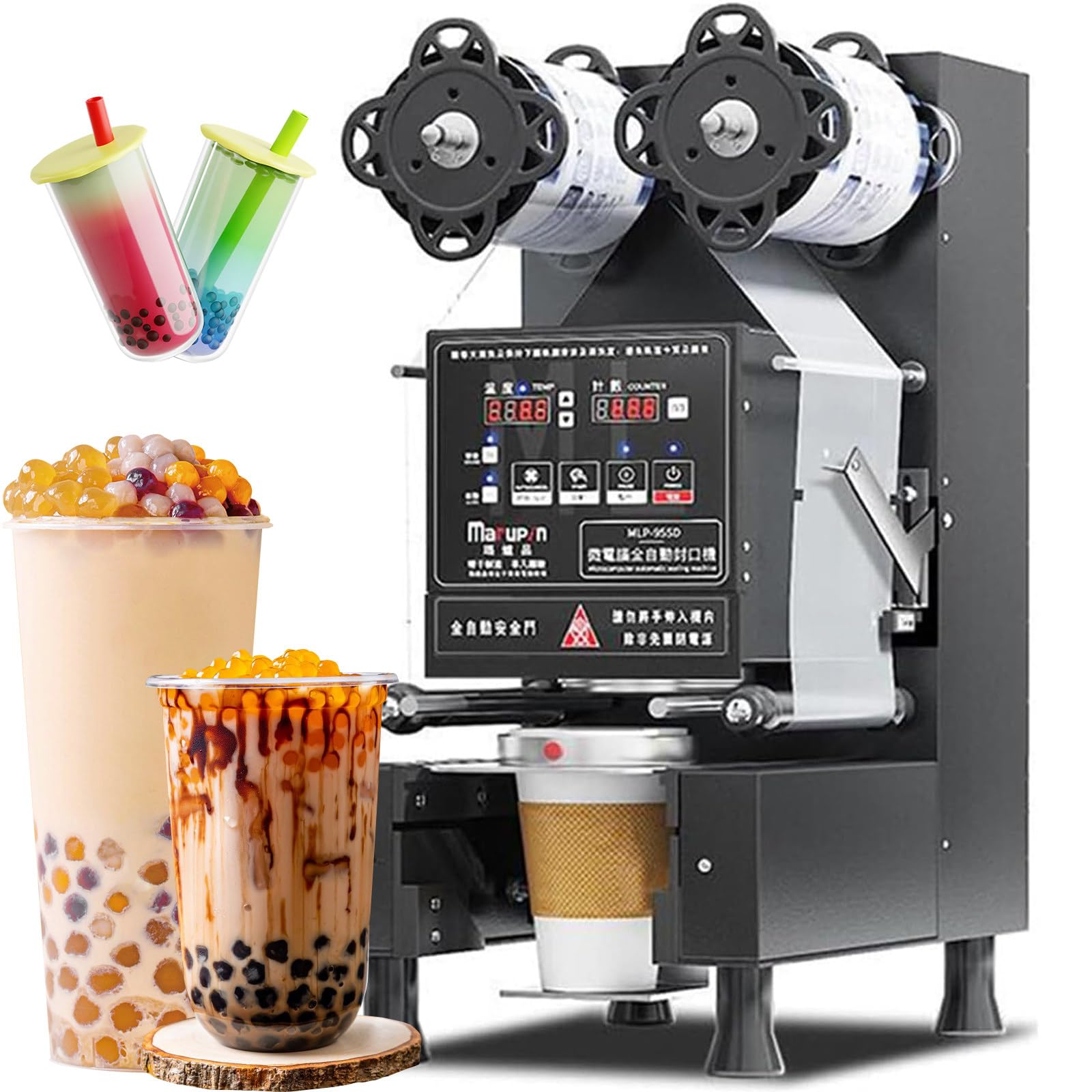 IUokLU 350W Automatic Cup Sealing Machine, Commercial Electric Cup Sealing Machine, Milk Tea, Coffee, Smoothie Sealing Machine-Black