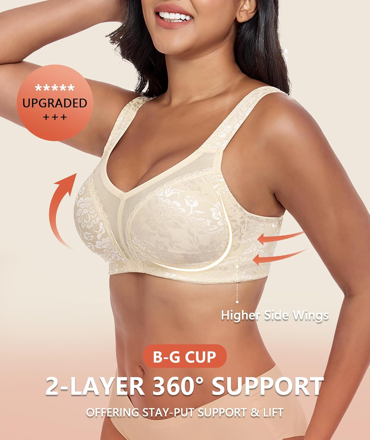 Women's Full Coverage Minimizer Bra Everyday Comfort Wirefree Plus Size Non Padded Large Busts - Image 6