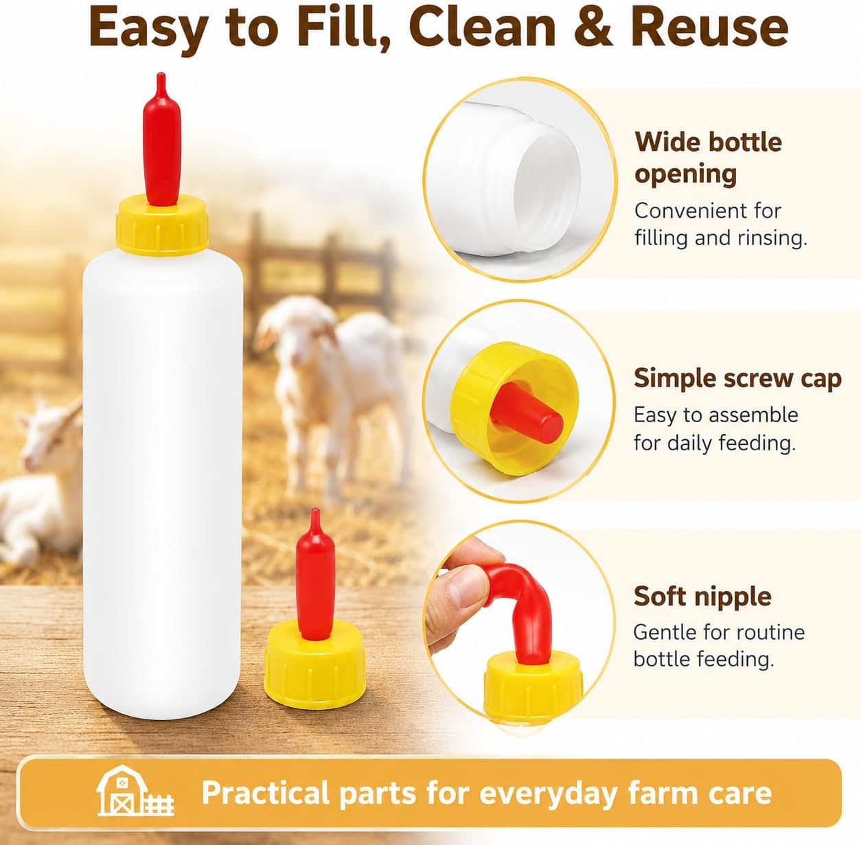 6Pcs Goat Feeding Bottles 400 ml/13.5 oz and 12 Nipples, Lamb and Kid Bottle, Livestock Baby Bottle for Sheep,Lamb,Calf and Other Mammal Feeding Bottles image 4
