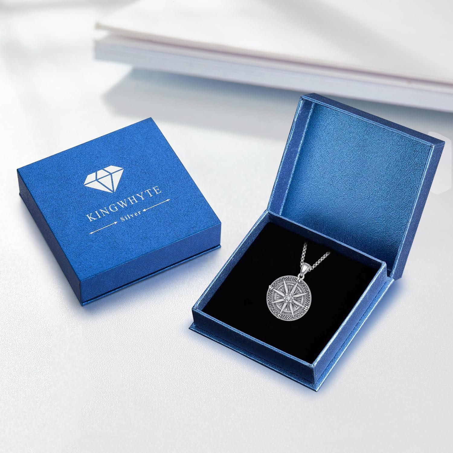 KINGWHYTE Compass Necklace for Men 925 Sterling Silver Birthday Gifts Graduation Travel Jewelry for Husband Brother with Stainless Steel Chain - Image 7