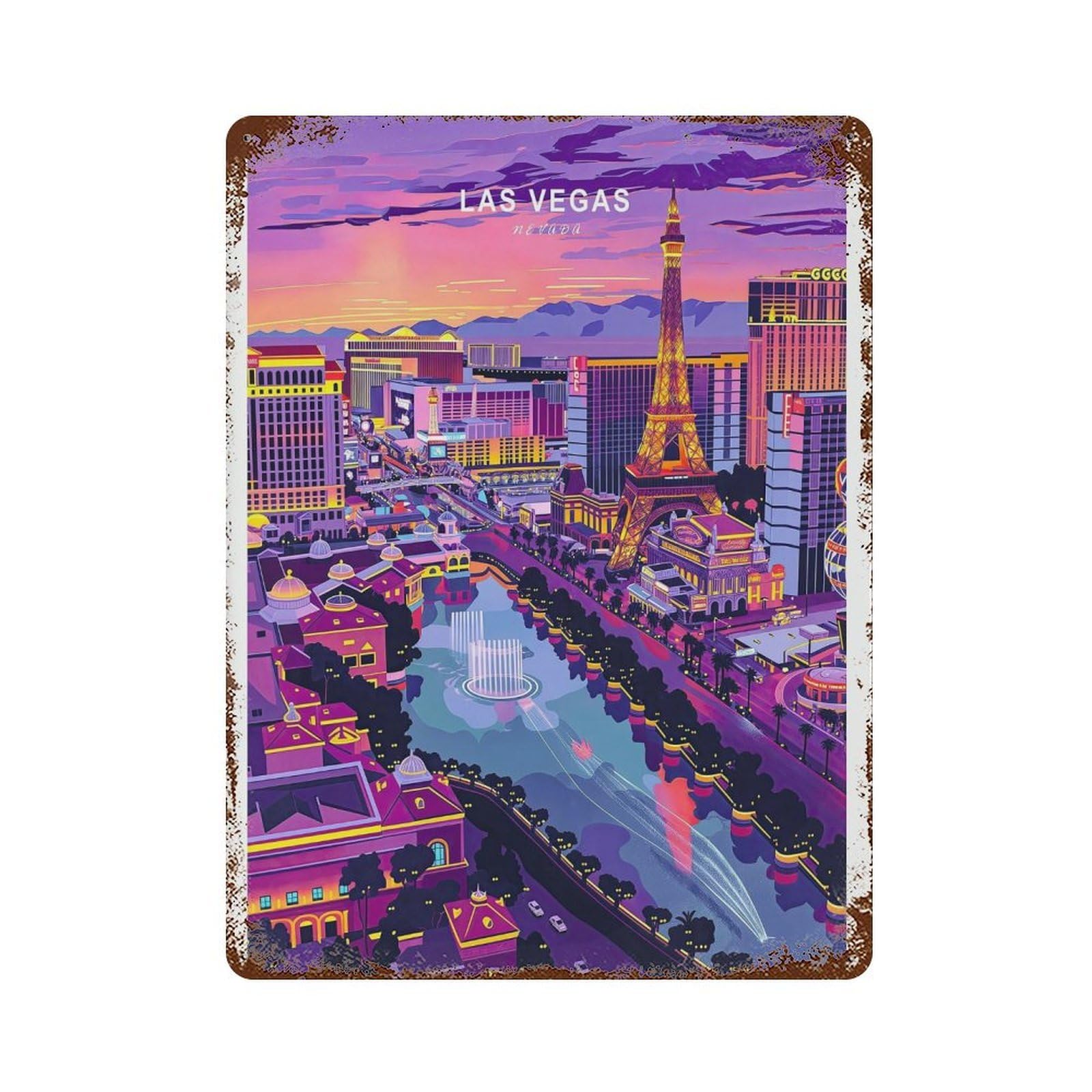 xiaoxiaoshen Las Vegas Nevada Travel Decor, City Personalised Gifts Wall Decor Art Metal Tin Poster Modern Home Decor Art Home Bar Shop Decorations Vintage Sign 40x30cm