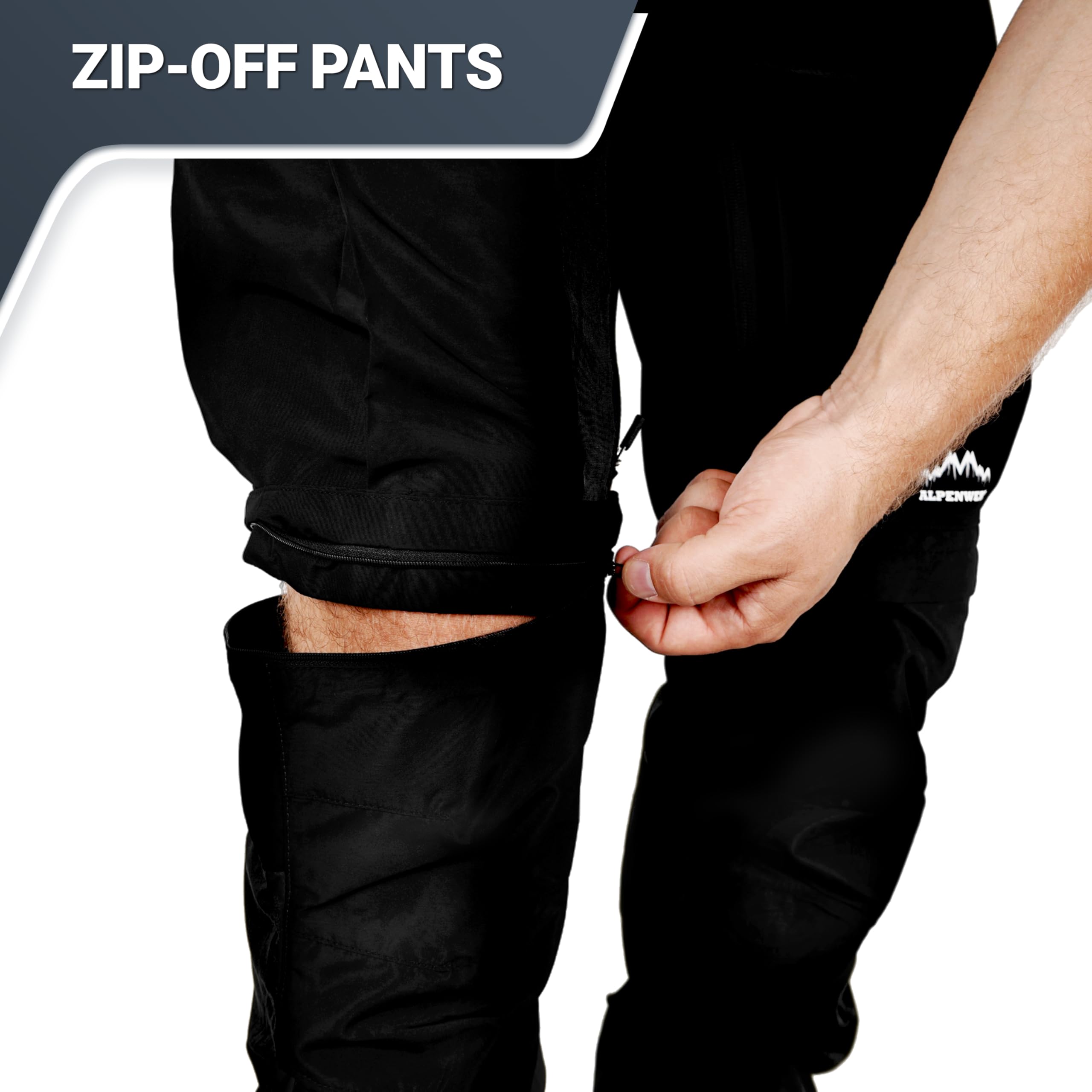 ALPENWERT Pantaloni da trekking da uomo con zip off, impermeabili, elastici con ventilazione, tasche laterali, tasca posteriore e custodia per cellulare, ideali per trekking ed escursioni [nero o