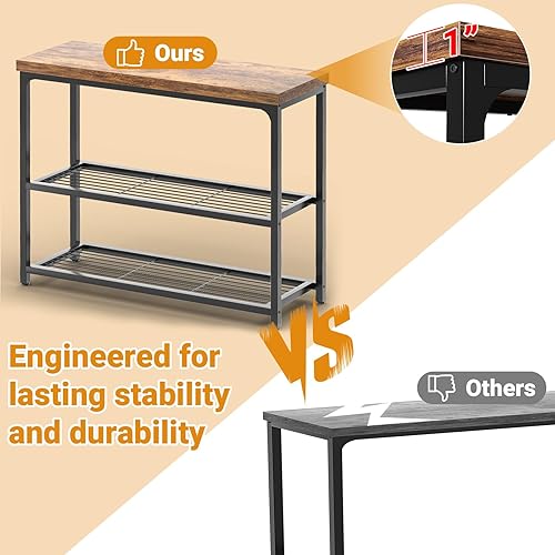 Miniatura 8 de Mesa consola pequeña de 32 pulgadas, mesa de entrada de 3 niveles, mesa de sofá con estantes de malla, mesas de consola para sala de estar, Marrón
