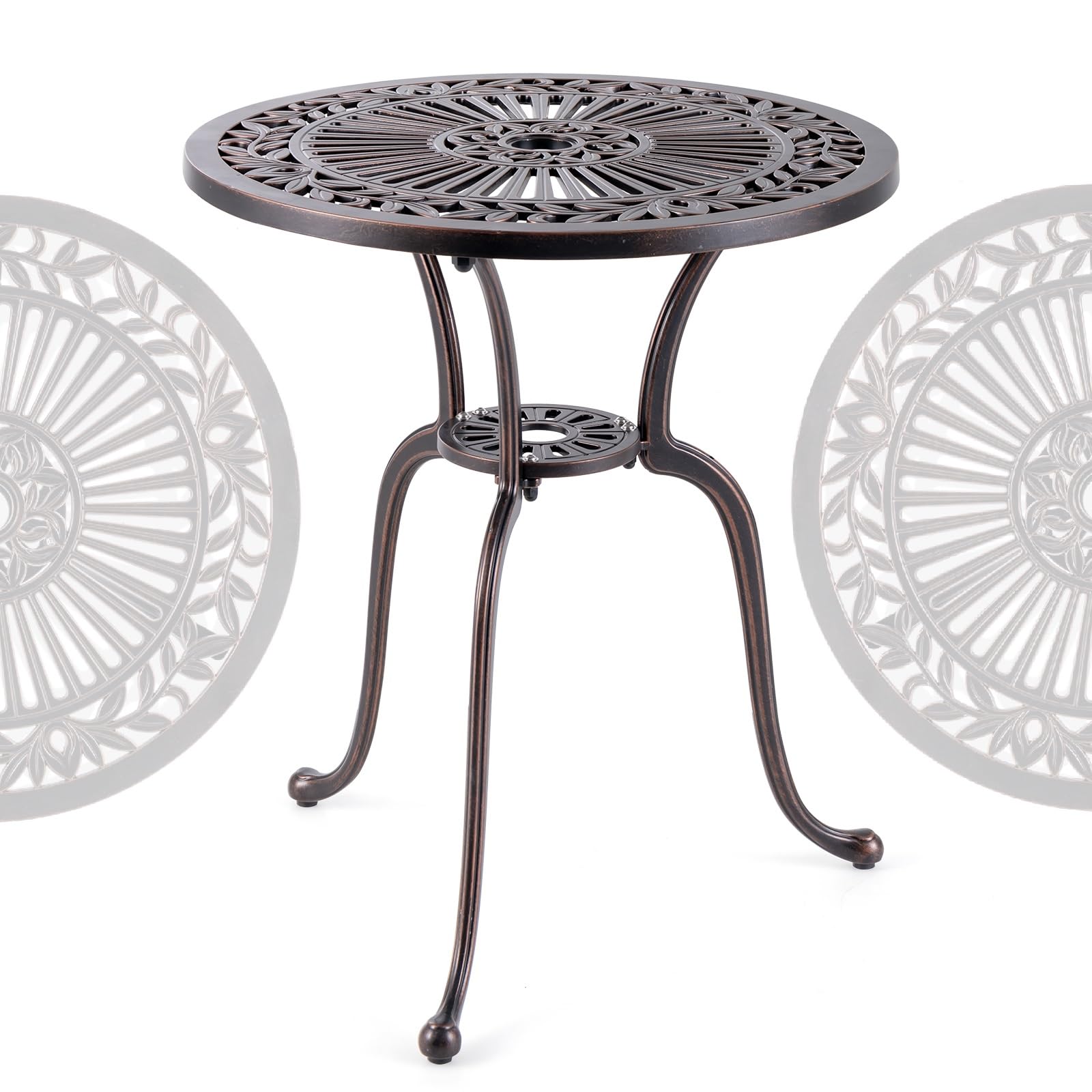 GIANTEX Table de bistrot extérieur fonte aluminium 61 cm trou parapluie coussinets pieds réglables