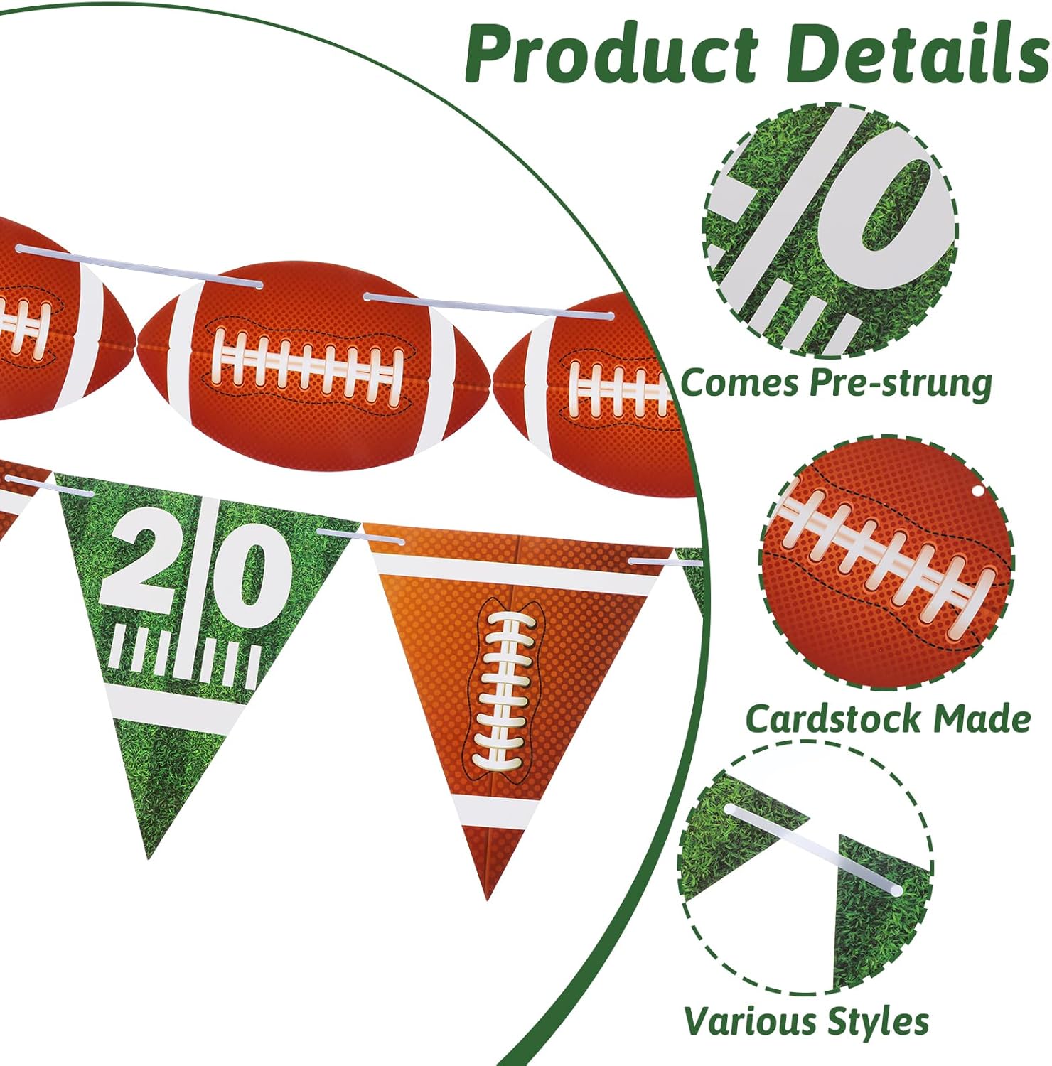 4 Pieces Football Party Decorations, Football Paper Garland with Field Yard Markers and Triangle Flags for Sports Theme Birthday Game Day Decorations - Image 3