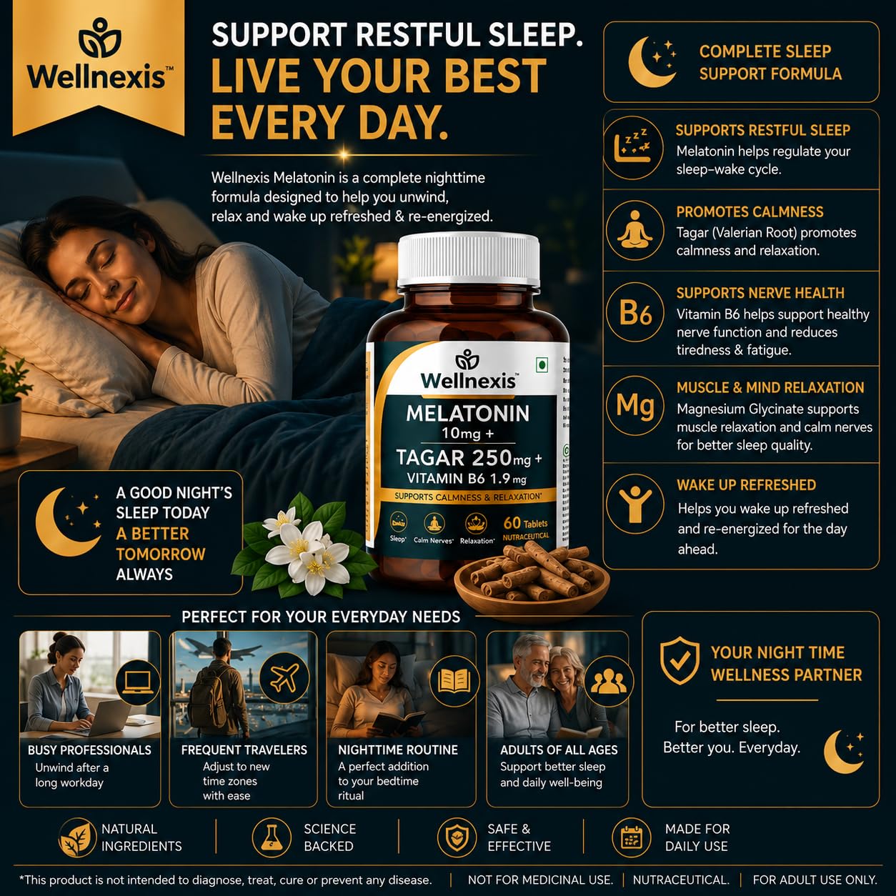 Melatonin 10mg Sleeping Tablets for Deep Sleep with Tagar 250 mg | Sleep Supplement for Men & Women | Melatonin Tablet for Restful Deep Sleeps | Sleeping Pills - 60 Veg Tablets. — Amazon image 6