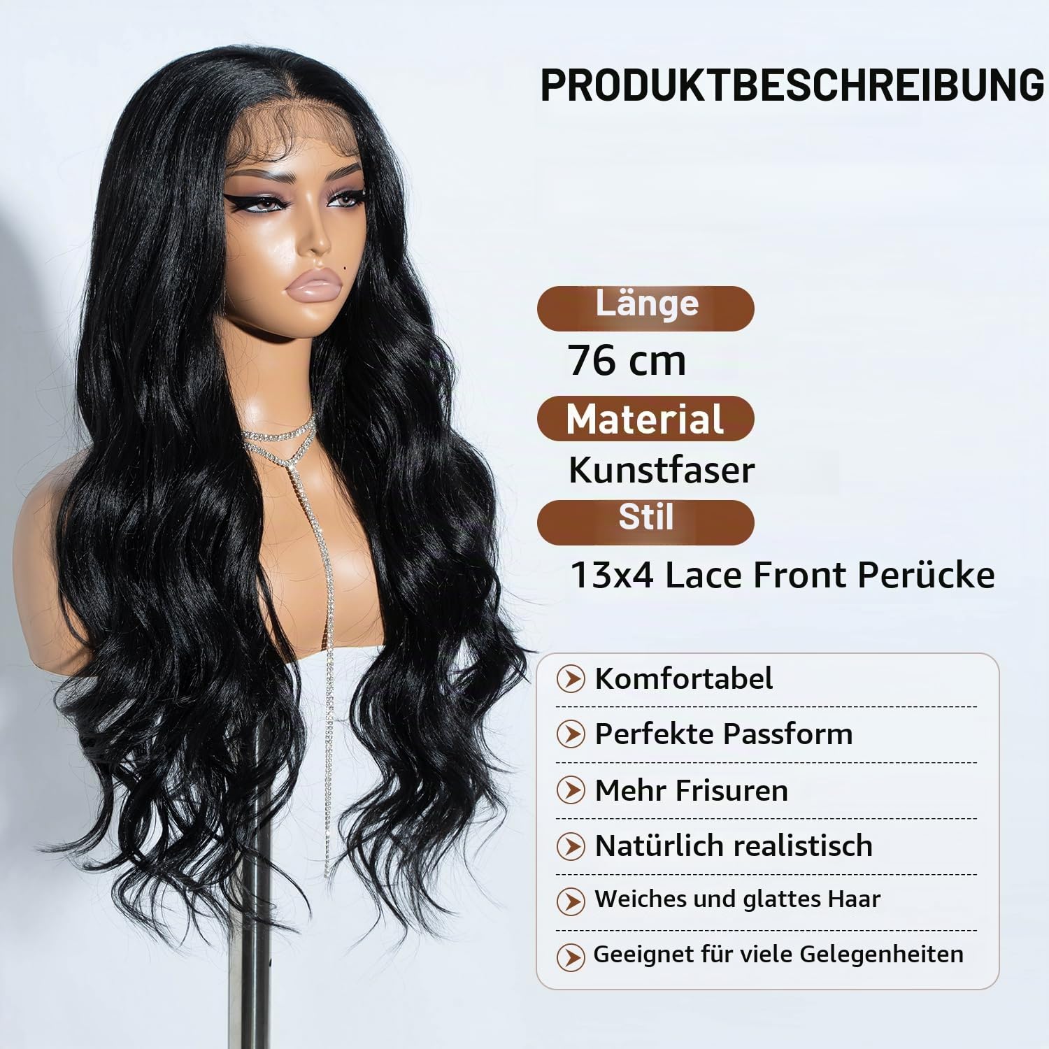 Joedir Körperwelle Perücken für Frauen 13X4 Lace Frontal Perücke Vorgezupft Synthetische Lace Front Perücken 30 Zoll Loose Deep Wave Perücke mit Baby Haar