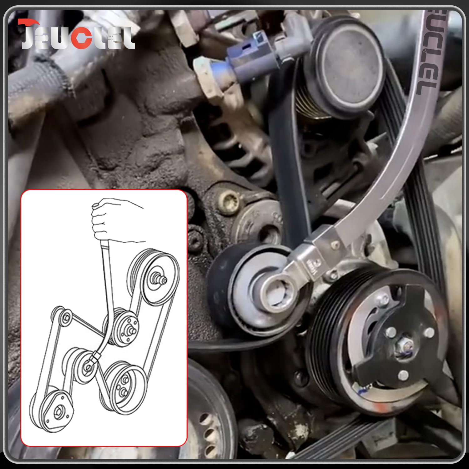 15-teiliges Universal-Hilfs-Riemenspanner-Riemen-Entfernungswerkzeug-Set, Serpentinriemen-Spannrolle, Schraubenschlüssel-Set, Motor-Zahnriemen-Spannmutter-Schraubenentferner