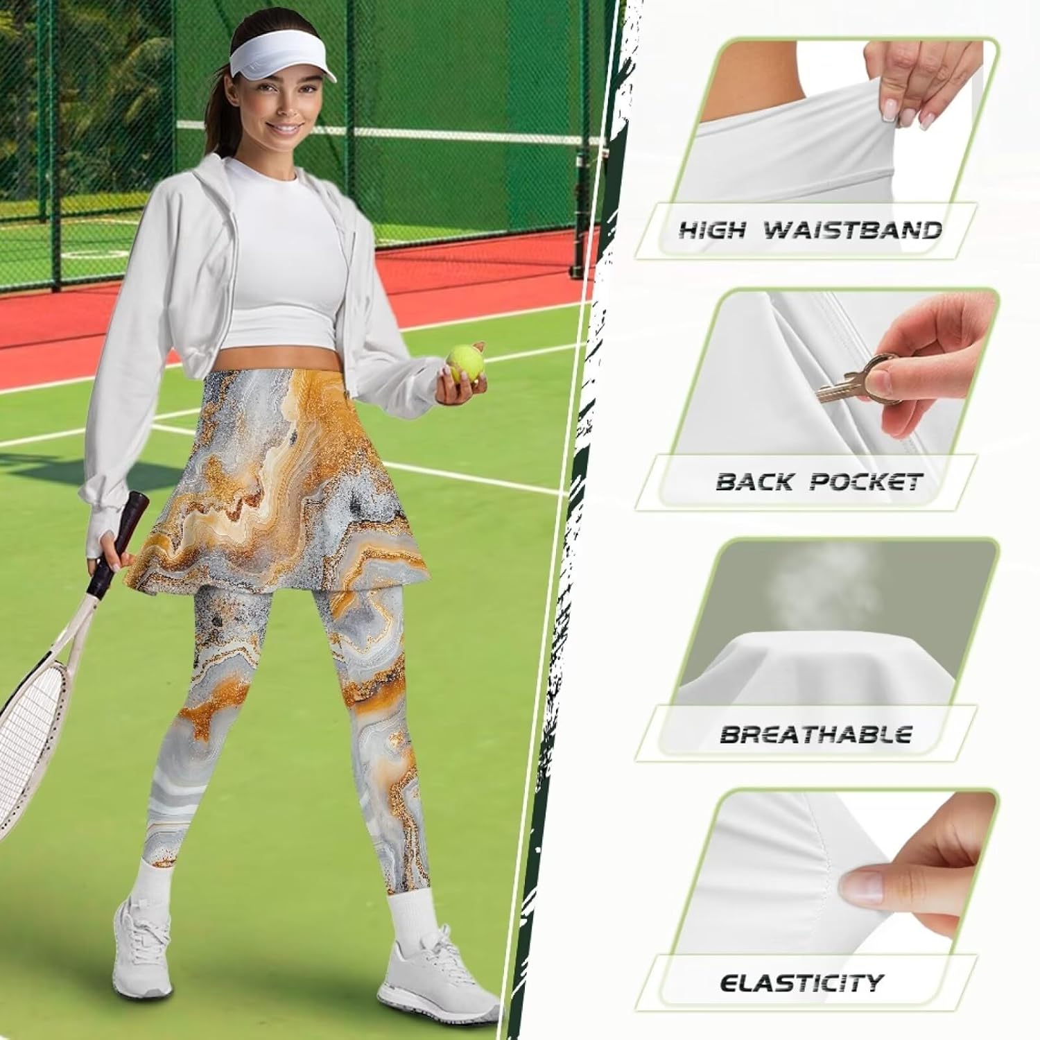 Skirted Leggings for Women High Waist Yoga Pant with Tennis Skirt Golf Skort with Pocket for Workout, XS-3XL