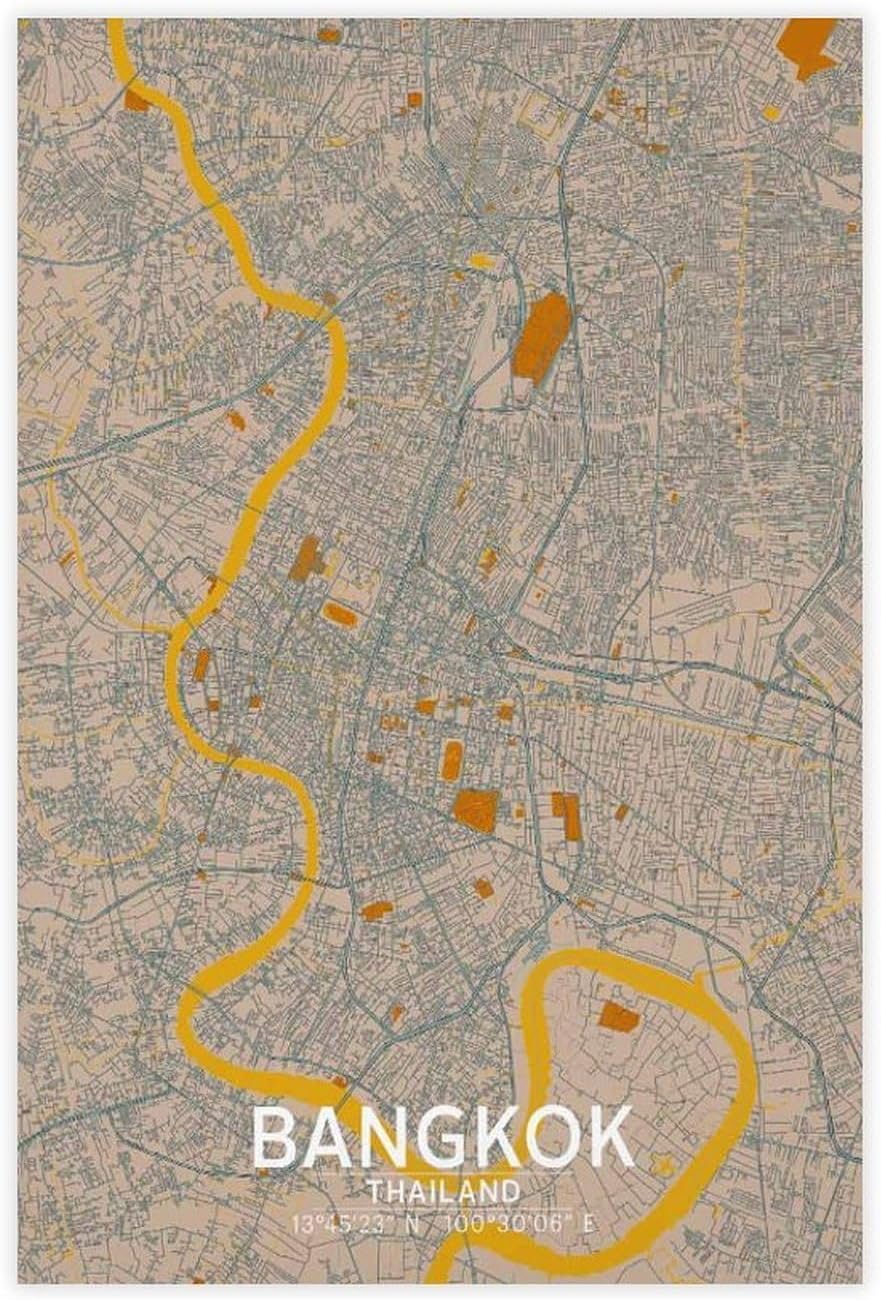 Bangkok Thailand Map Poster Black And White Hometown City Printing (2) Poster Wall Art Decor Print Picture Paintings for Living Room Bedroom DecorationUnframe 24x36inch