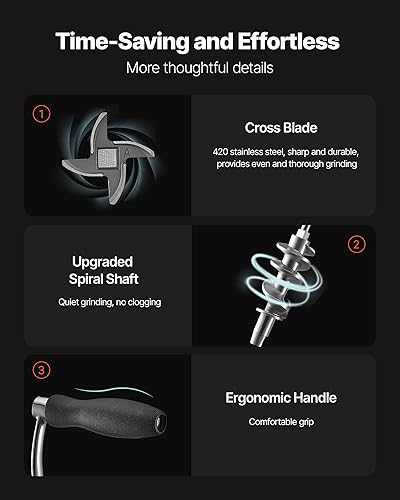 Miniatura 46 de VEVOR Picadora de carne manual de acero inoxidable 304, accionada a mano, máquina multifuncional de salchichas, máquina de café en polvo