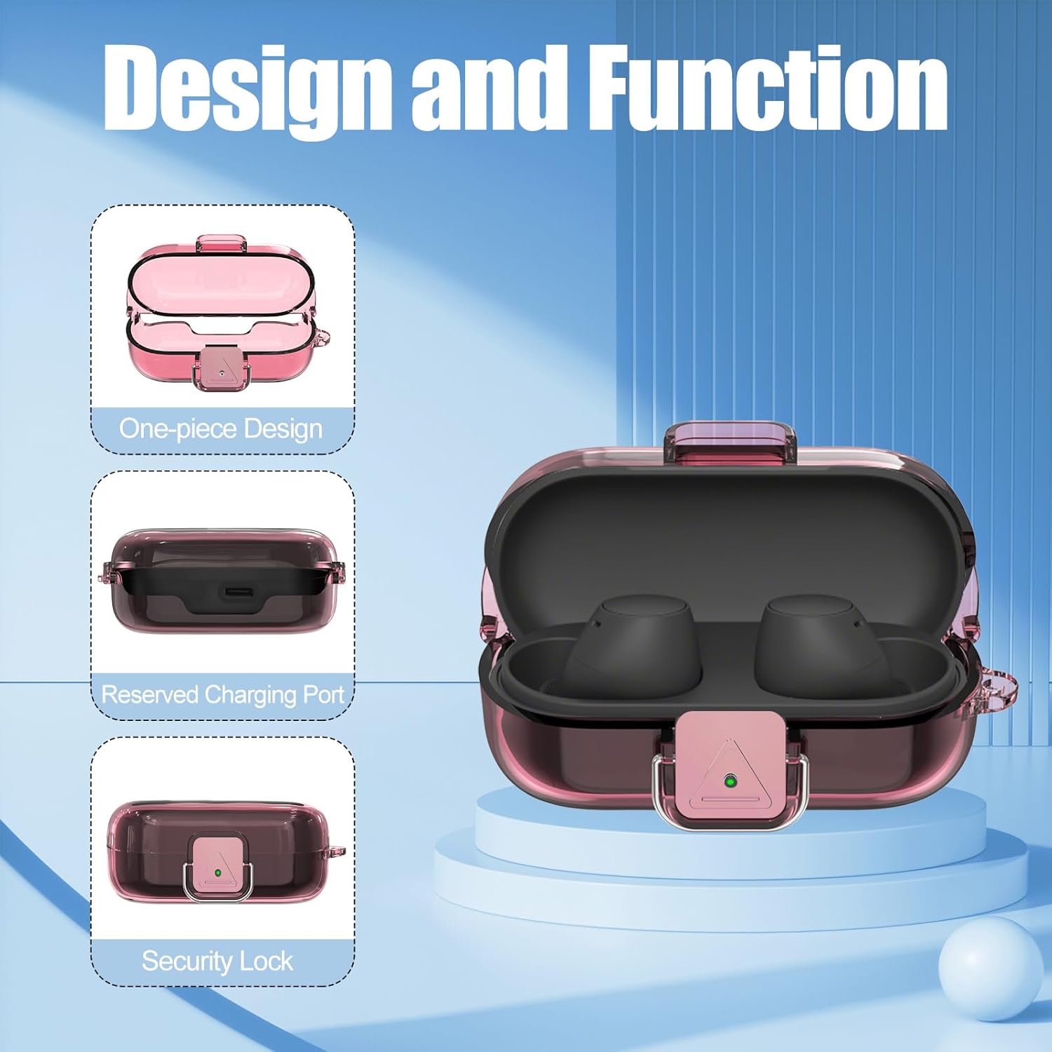 [with Safety Lock] for Sony WF-C510 Case Cover, Clear Soft TPU Protective Earbuds Case with Carabiner & Cleaner Kit Accessories Set(Clear Pink) - Image 3