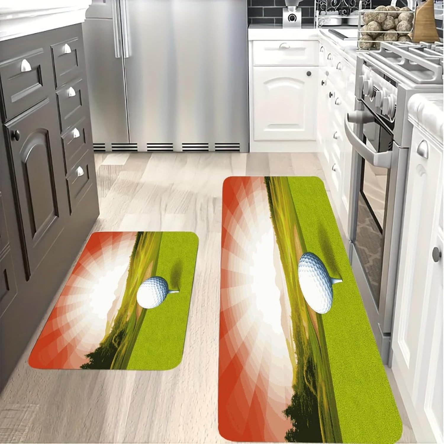 Golf Sport Kitchen Mats with 2PCS Non-Slip Washable,Kitchen Rug Heavy Duty Durable, Floor Mats for Kitchen,Office,Sink,Laundry