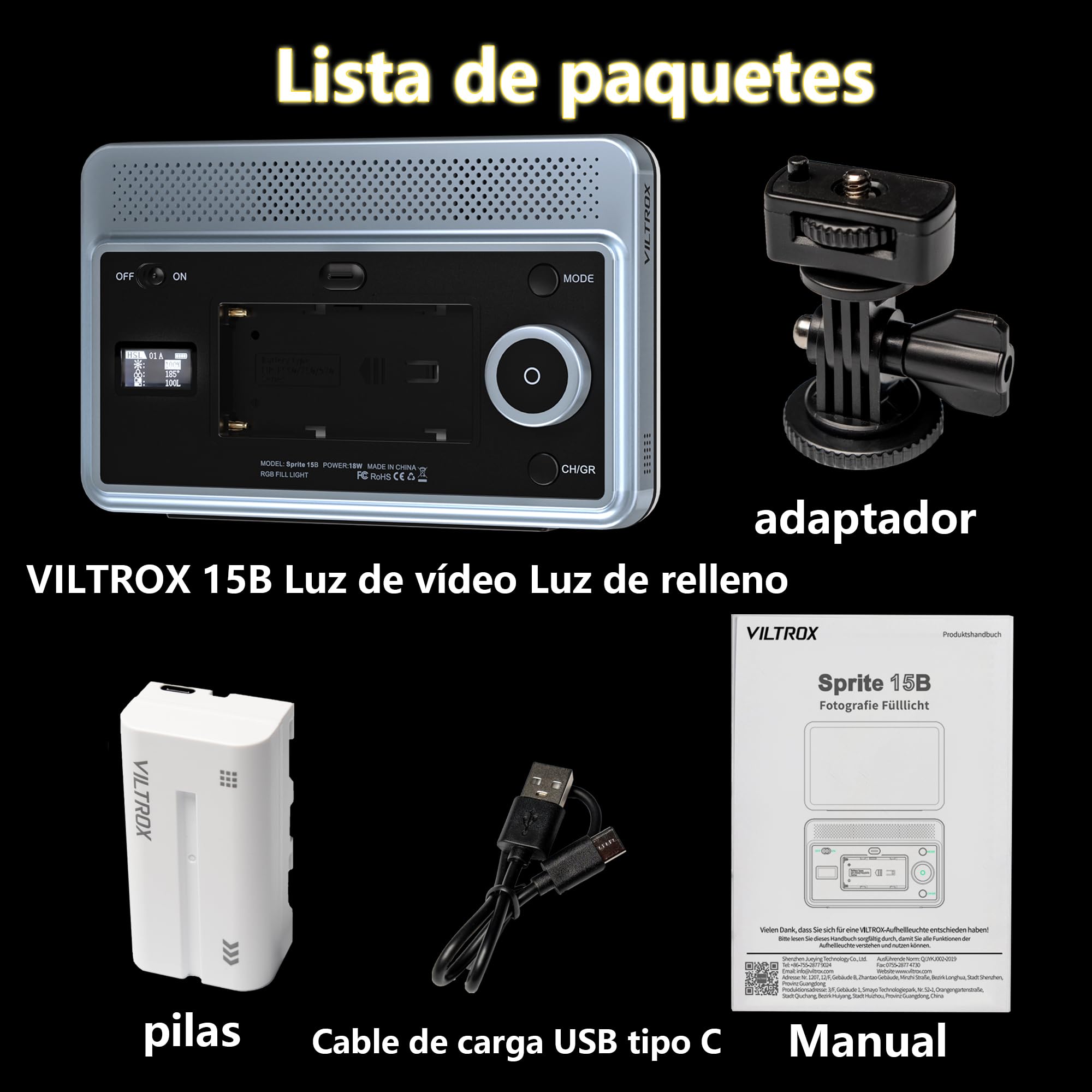 VILTROX Panel LED de 18 W 2800 K-6800 K CRI 95+ en la cámara, luz de video LED de control de smartphone de 1800 lúmenes, lámpara de relleno de fotografía regulable, 10 efectos de iluminación para