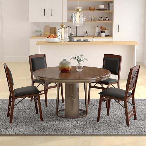 Miniatura 8 de KOTEK Juego de 2 sillas de comedor plegables, sillas de cocina de madera con asiento y respaldo acolchados, sillas laterales plegables sin brazos