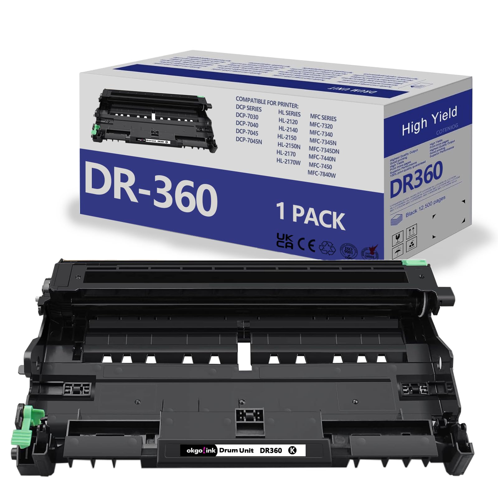 OKGO Compatible DR360 Drum Unit (NOT Toner) Replacement for Brother DR 360 use with DCP7030 DCP7040 MFC7840 MFC7340 MFC7320 MFC7345 DCP7045 HL2120 HL2140 HL2150 HL2170 MFC7440 MFC7445 MFC7450 Printer