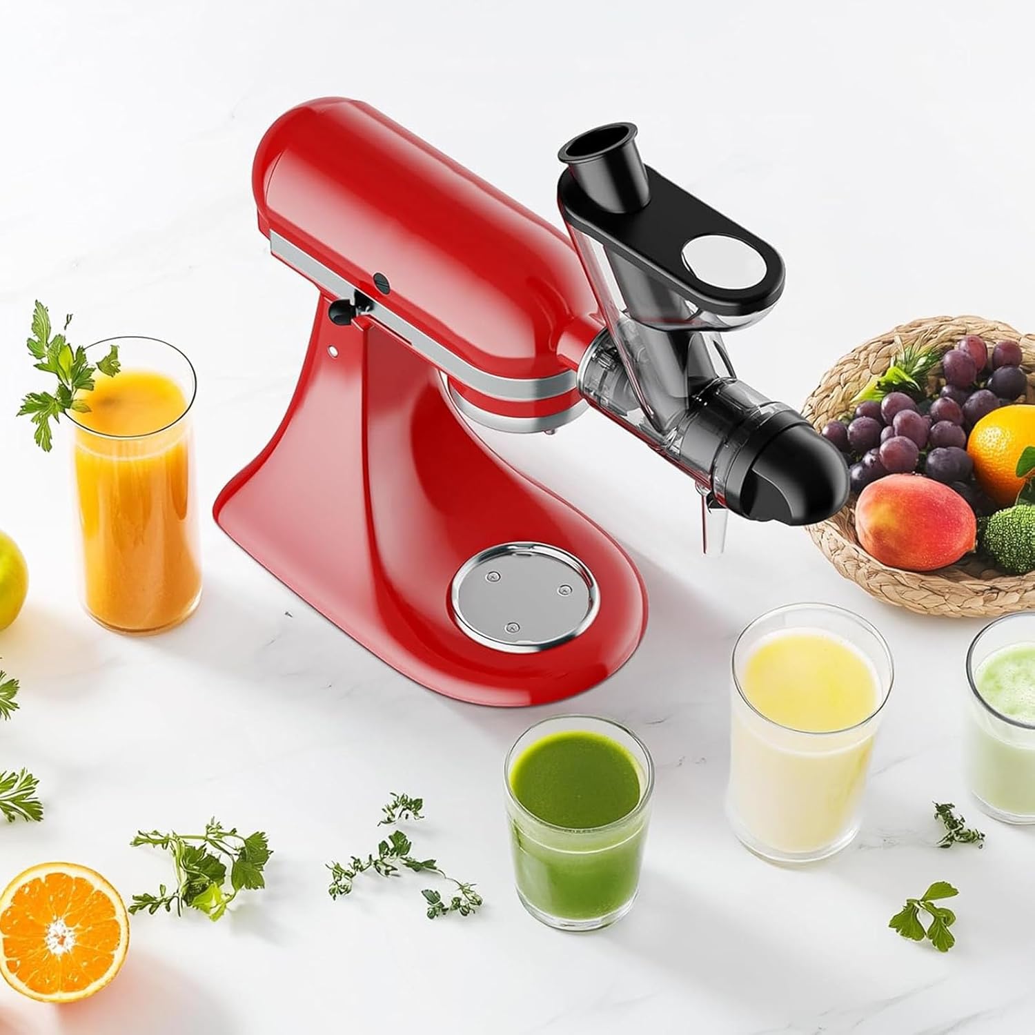 Cold Press Juicer Attachment Slow Masticating Attachment with Double Feed Chutes and Pusher Slow Juicing Parts Accessories