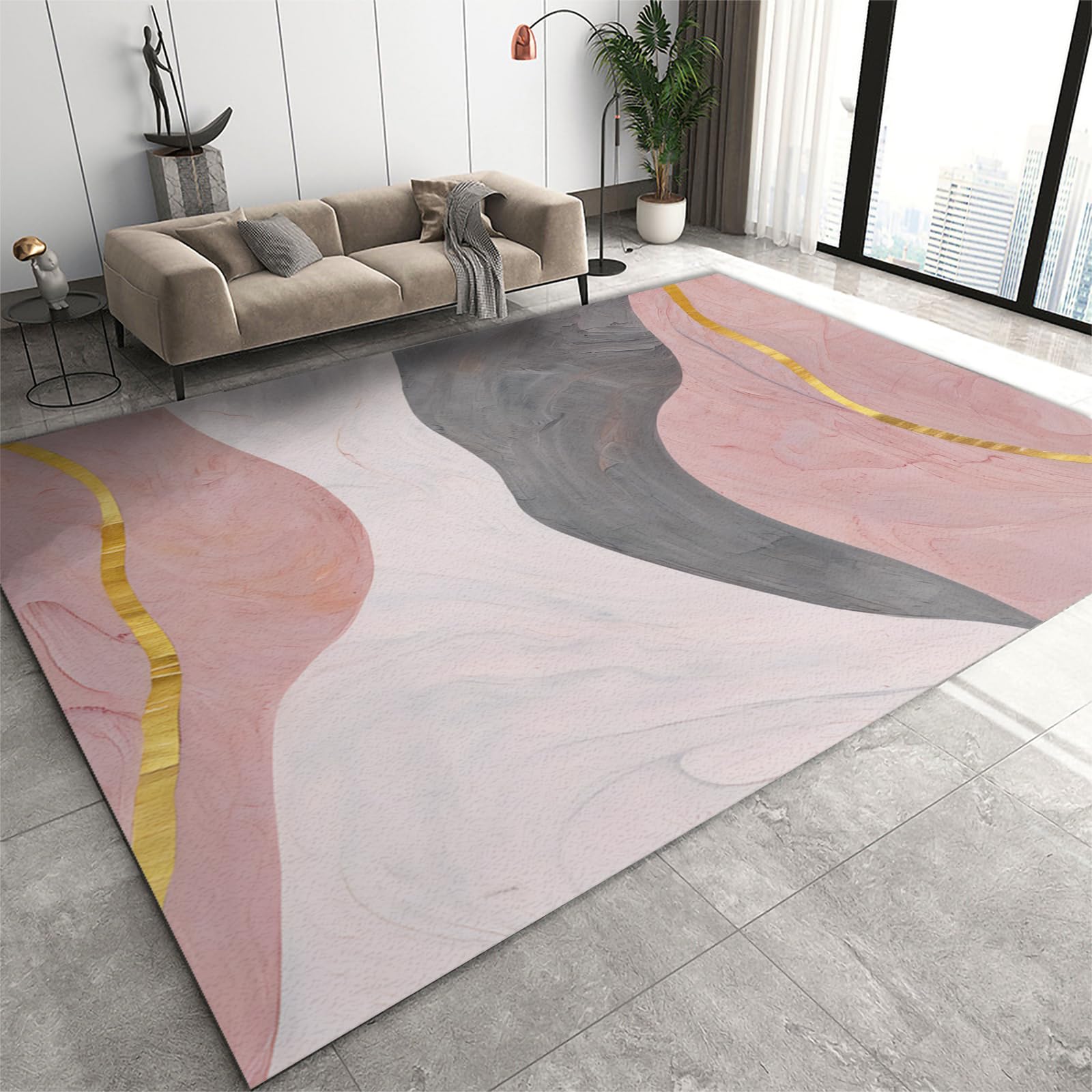 Tapis en peluche douce anti-froid pour salon rose gris 170x240