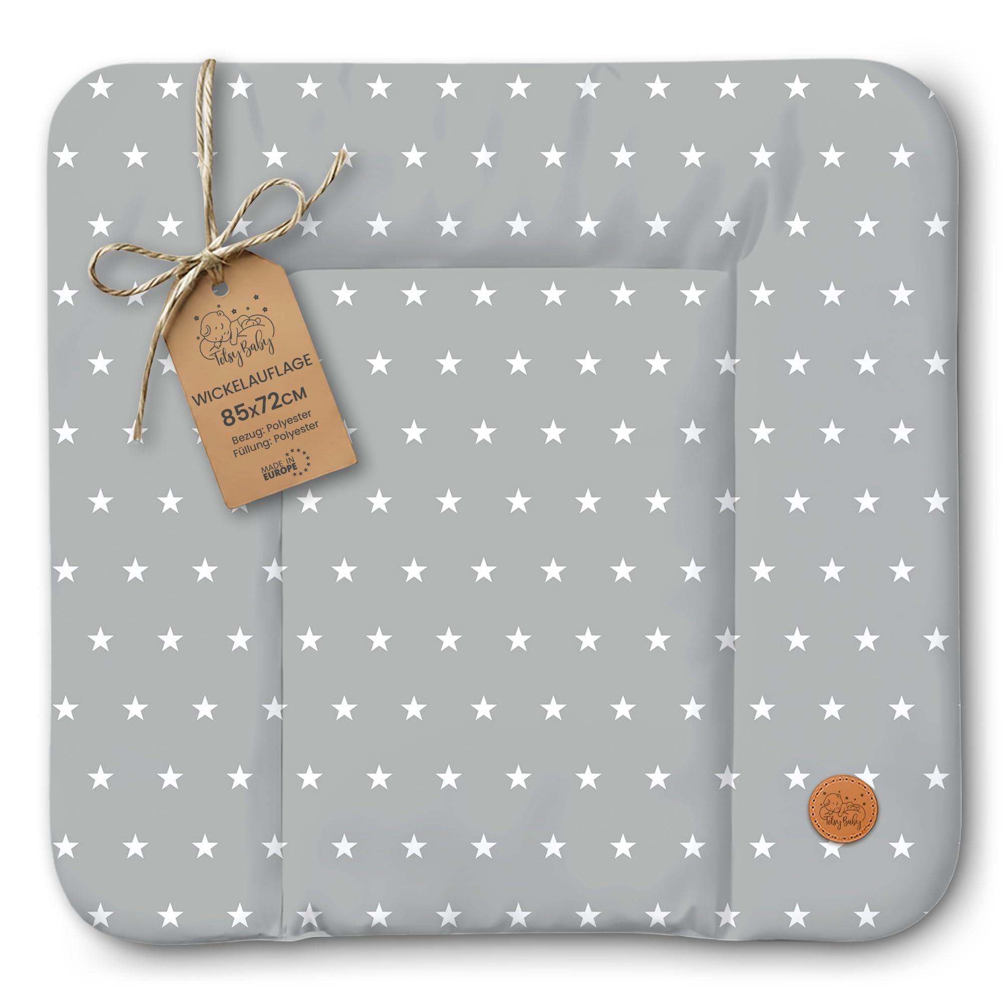 Fasciatoio neonato 85 x 72 cm - materassino portatile universale lavabile e impermeabile su cassettiera lavatrice e tavolo cuscino da viaggio tappetino materasso Oeko-Tex Grigio con stelle
