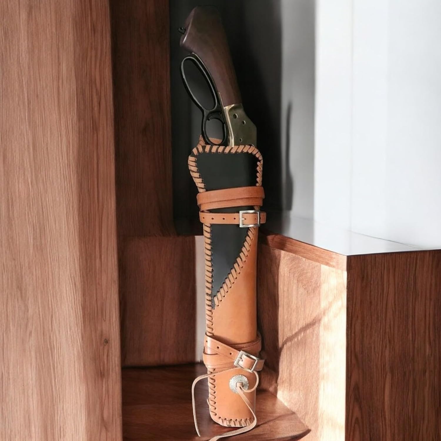 Mare’s Leg Leather Scabbard Holster – 18” Handmade Western Style – Fits Lever Action Pistols – Compatible with Mare’s Leg, Ranch Hand – Right-Hand Draw
