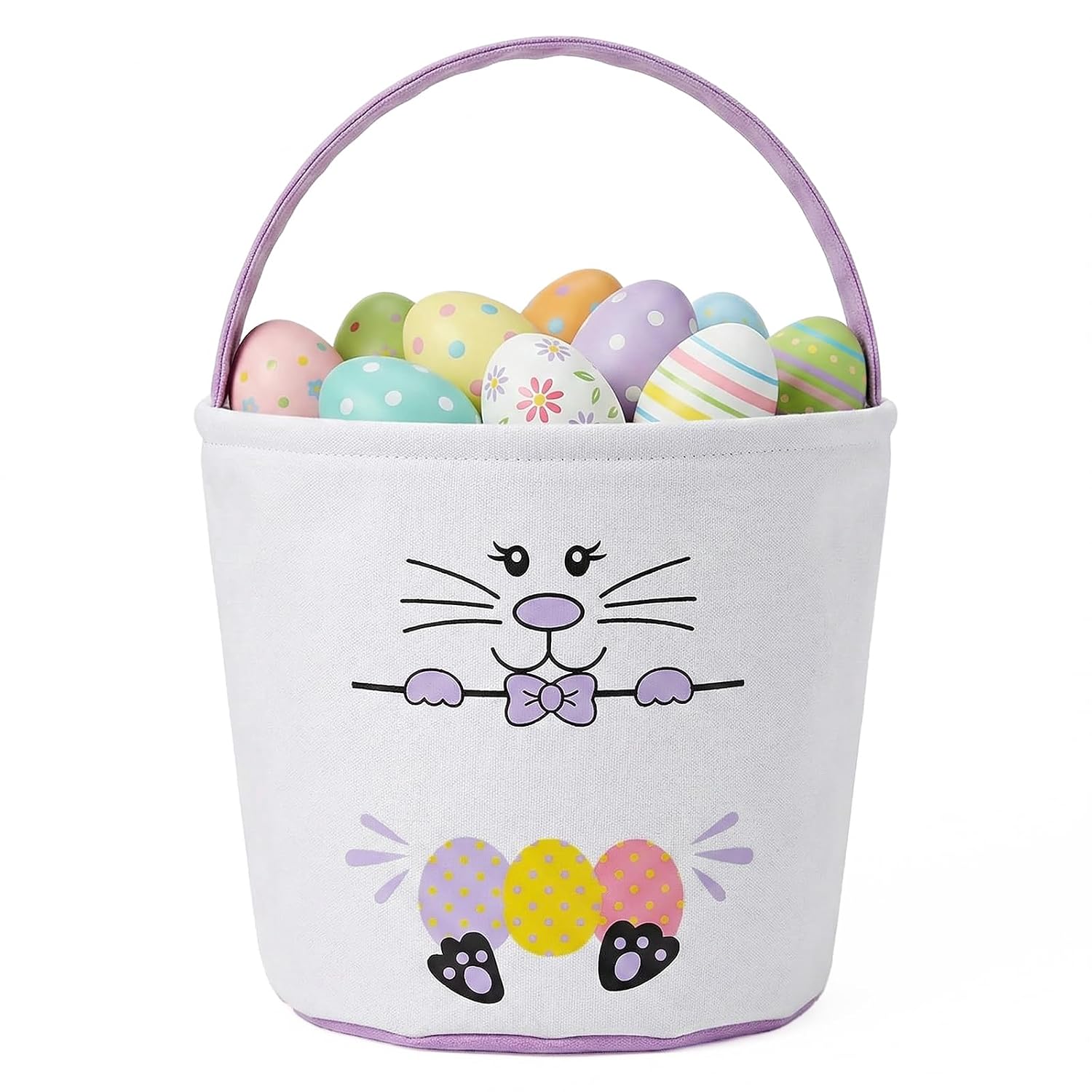 Large Easter Basket,14.92 * 10.43 IN Canvas Easter Bunny Bucket with Plush Tail,Rabbit Egg Hunt Easter Basket for Adults Tote Bag Holiday Party Favors Decorations