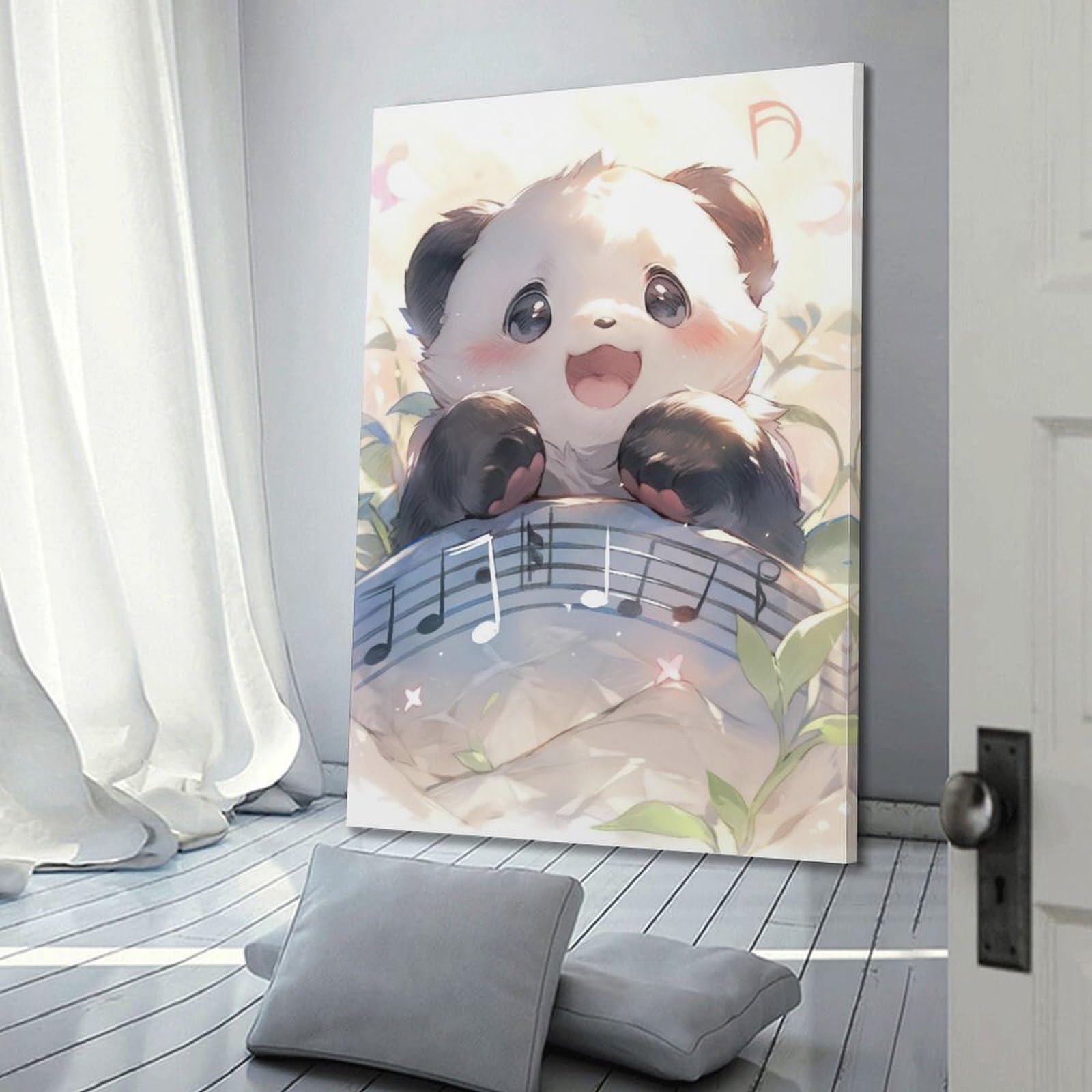 YiXong Poster decorativo da parete su tela, motivo: adorabile cucciolo di panda con note musicali, poster decorativo per camera da letto, poster decorativo per camera da letto (60 x 90 cm)