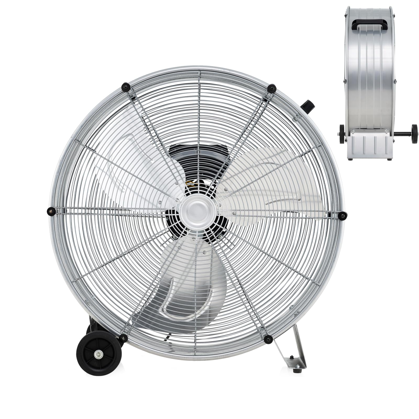 SOARS Ventilatori da Pavimento, 3 Velocità di Vento Regolabili, Ventilatore Industriale in Metallo, 2 Ruote in Gomma, per Magazzino, Officina, Cantina, Ufficio, Ø60 CM (Argento)
