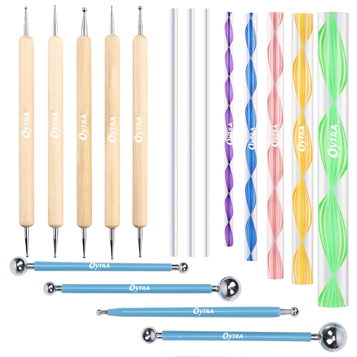 Oytra Art Tools for Mandala Nail Art 17 Pieces Painting Shaping Dotting Embossing Stainless Steel Ball and Wooden Tools Cake Decoration for Polymer Clay Jewellery Wax Soaps for Artists Professionals-image-7
